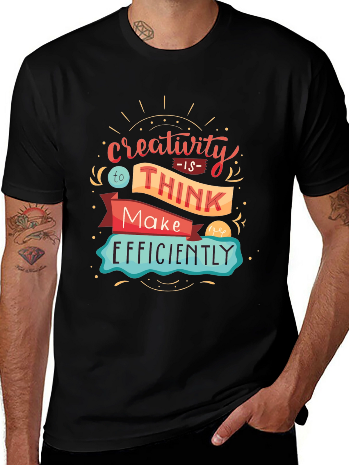 Creativity Quote Graphic Print Black T-Shirt