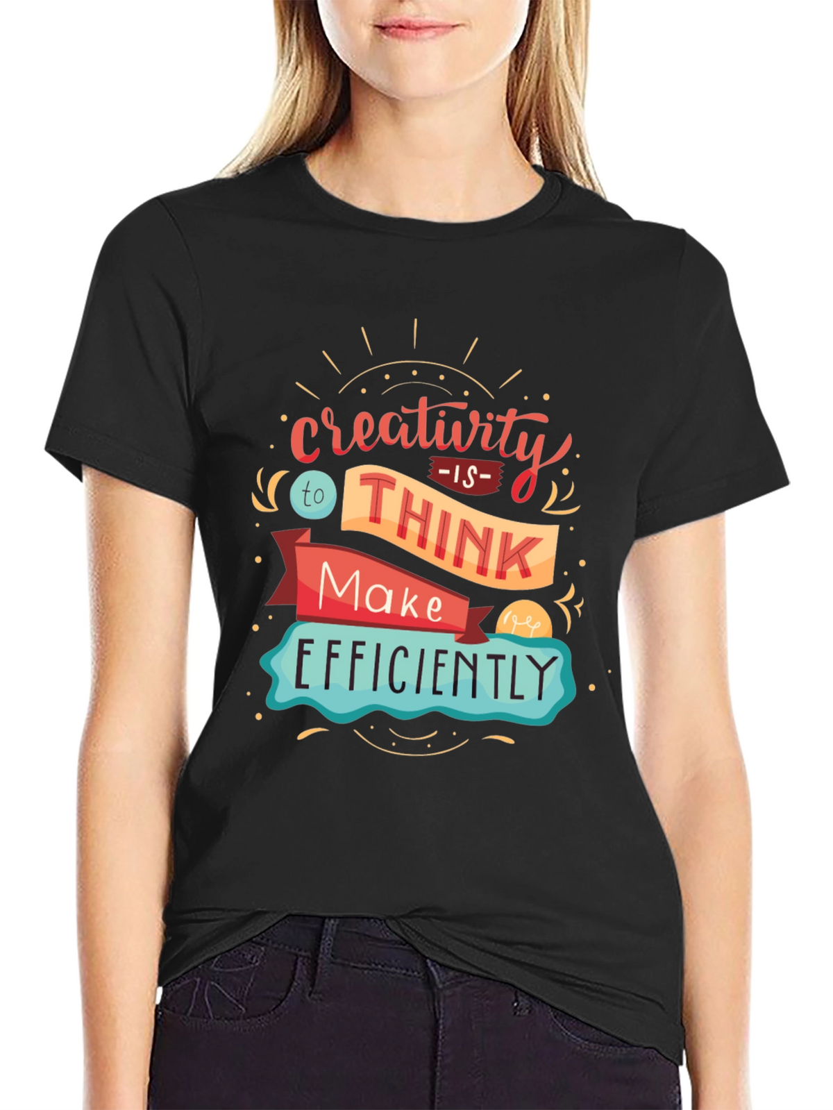 Creativity Quote Graphic Print Black T-Shirt