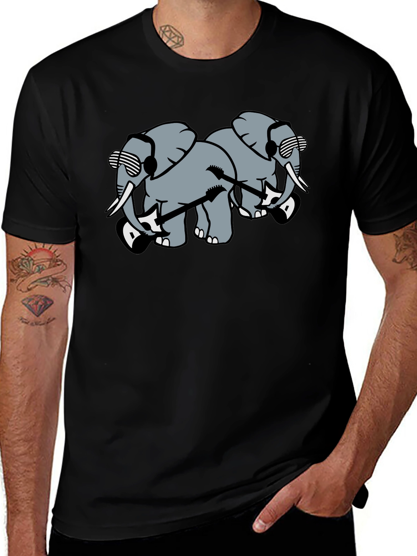 Cool Elephant Band T-Shirt - Black