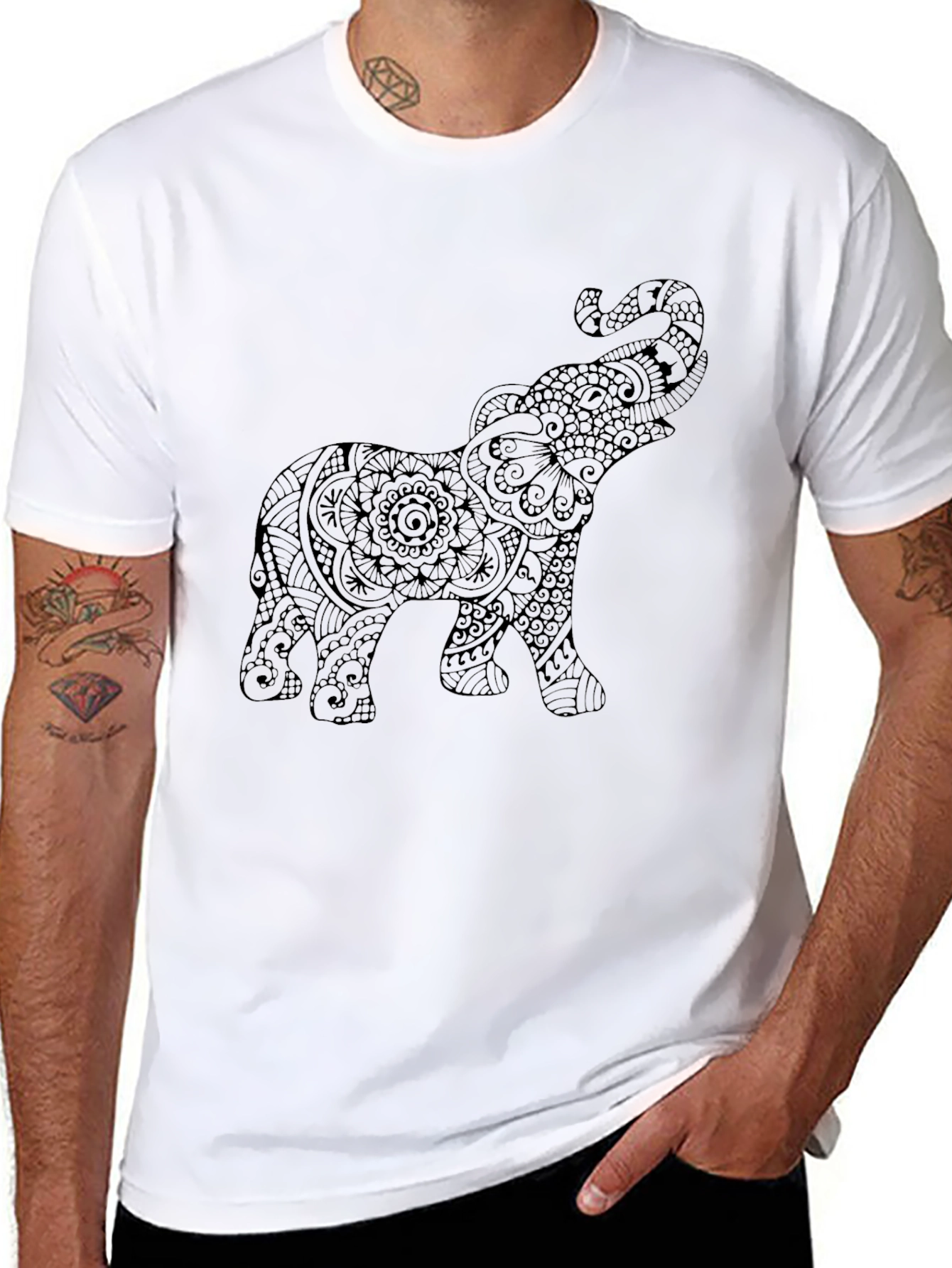 Elephant Mandala Graphic Tee - Black