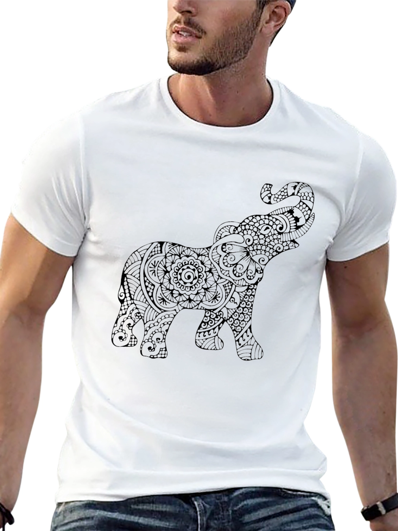 Elephant Mandala Graphic Tee - Black