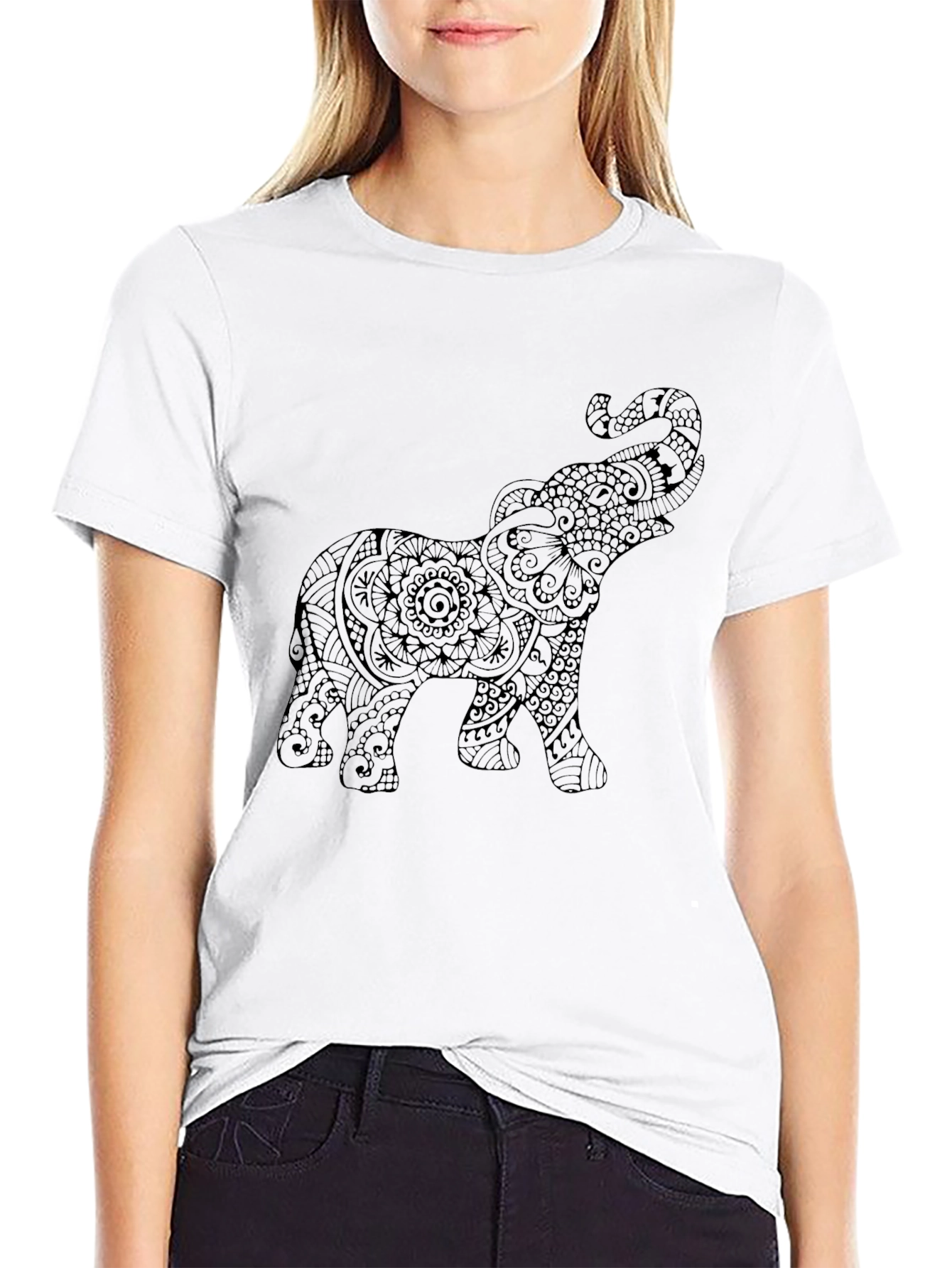Elephant Mandala Graphic Tee - Black