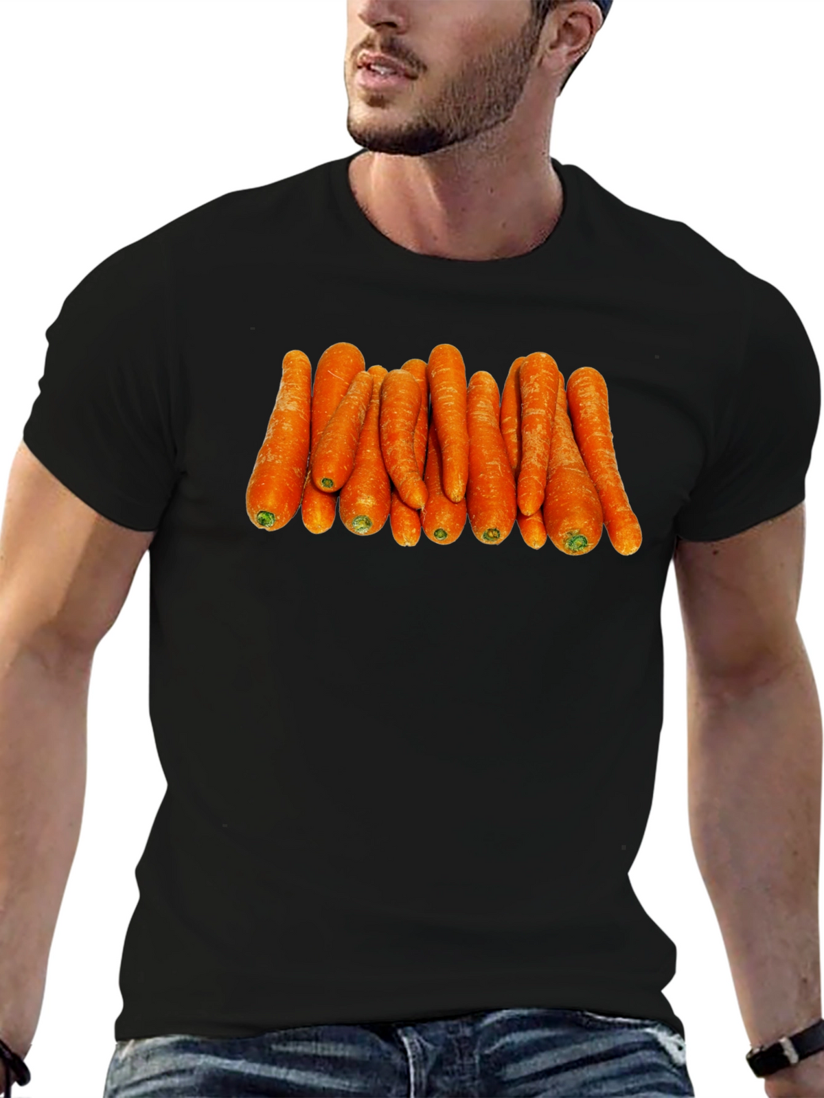 Funny Carrot Pattern Black T-Shirt