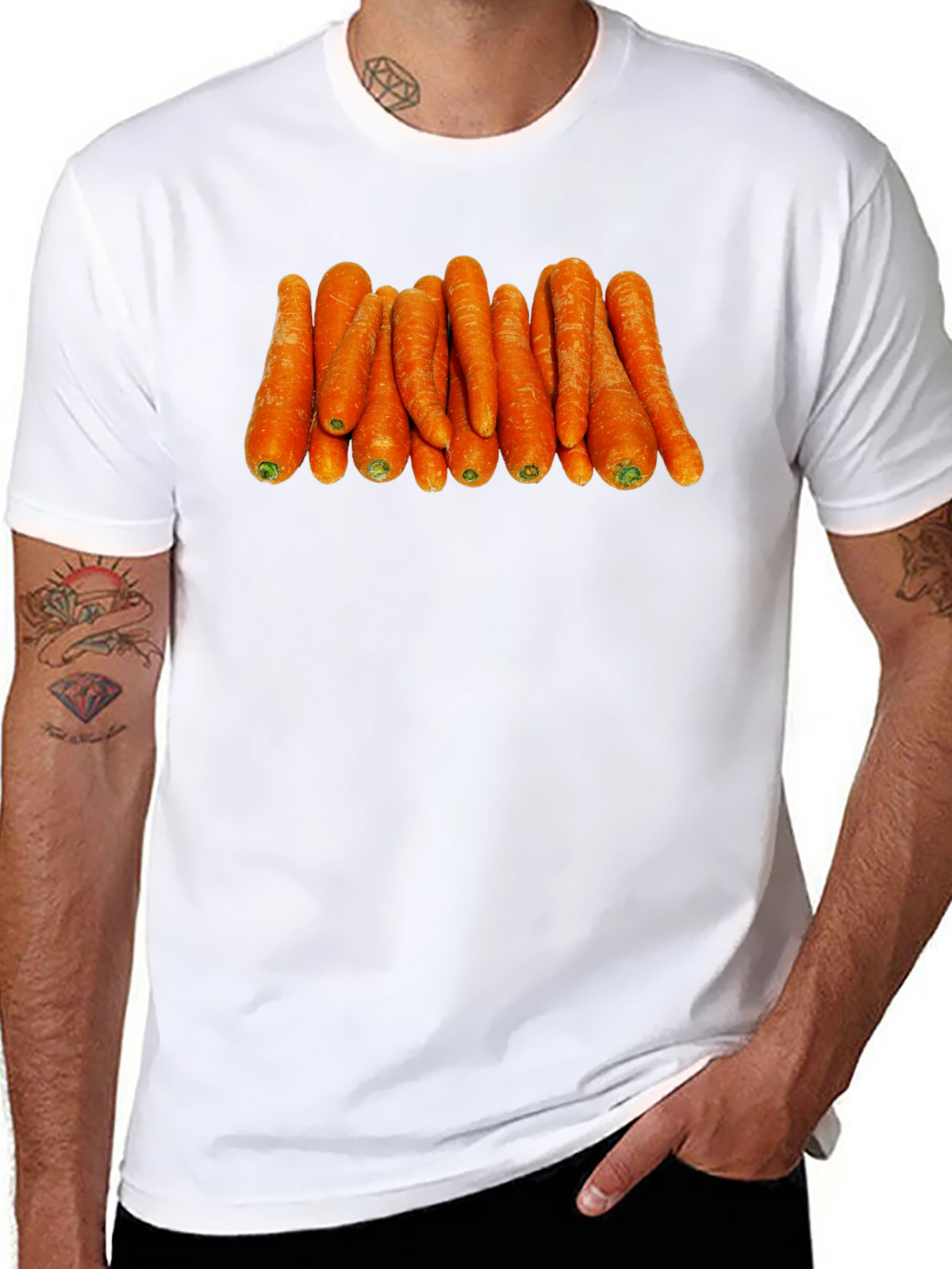 Funny Carrot Pattern Black T-Shirt