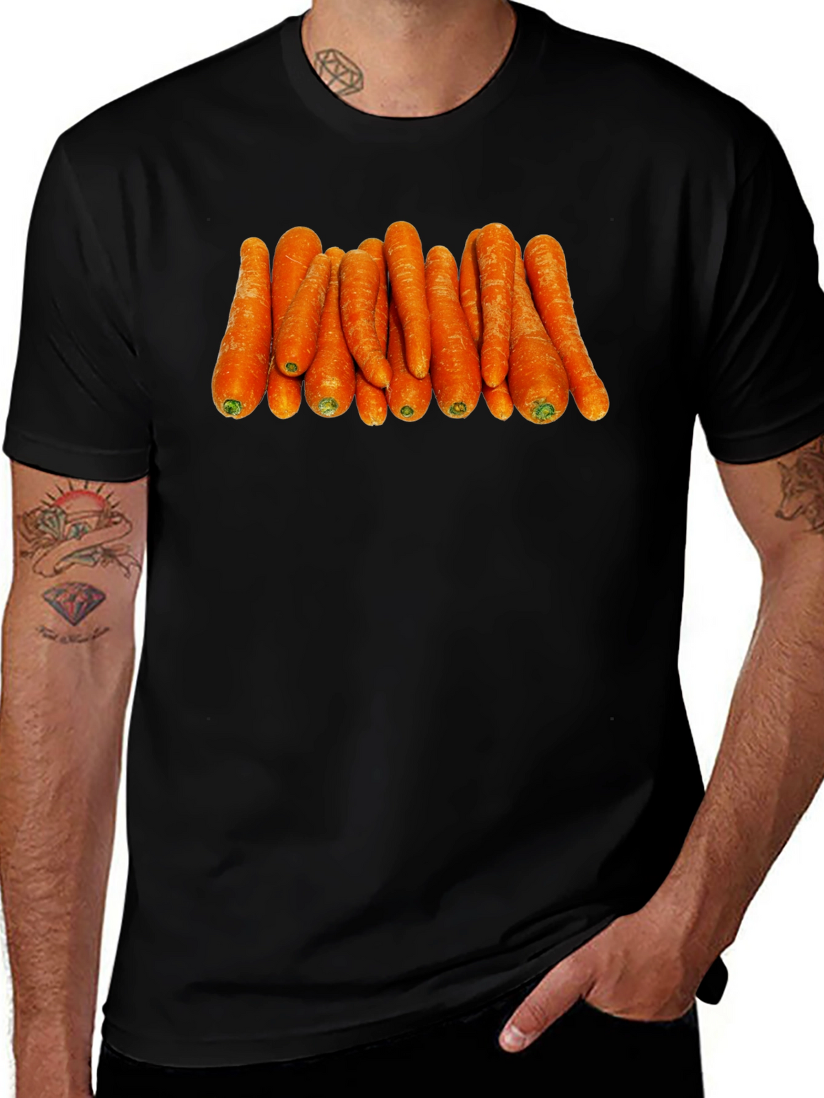 Funny Carrot Pattern Black T-Shirt