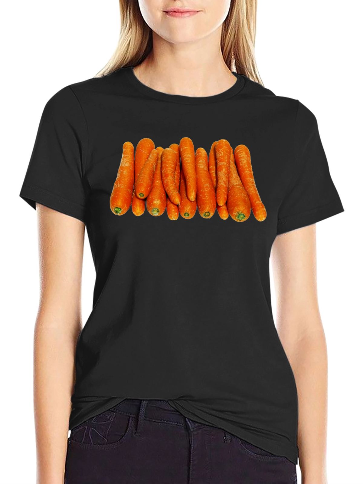 Funny Carrot Pattern Black T-Shirt