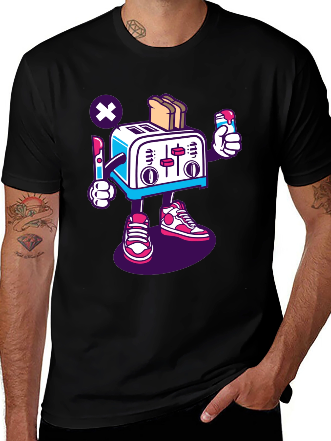 Toaster Character Black Graphic T-Shirt