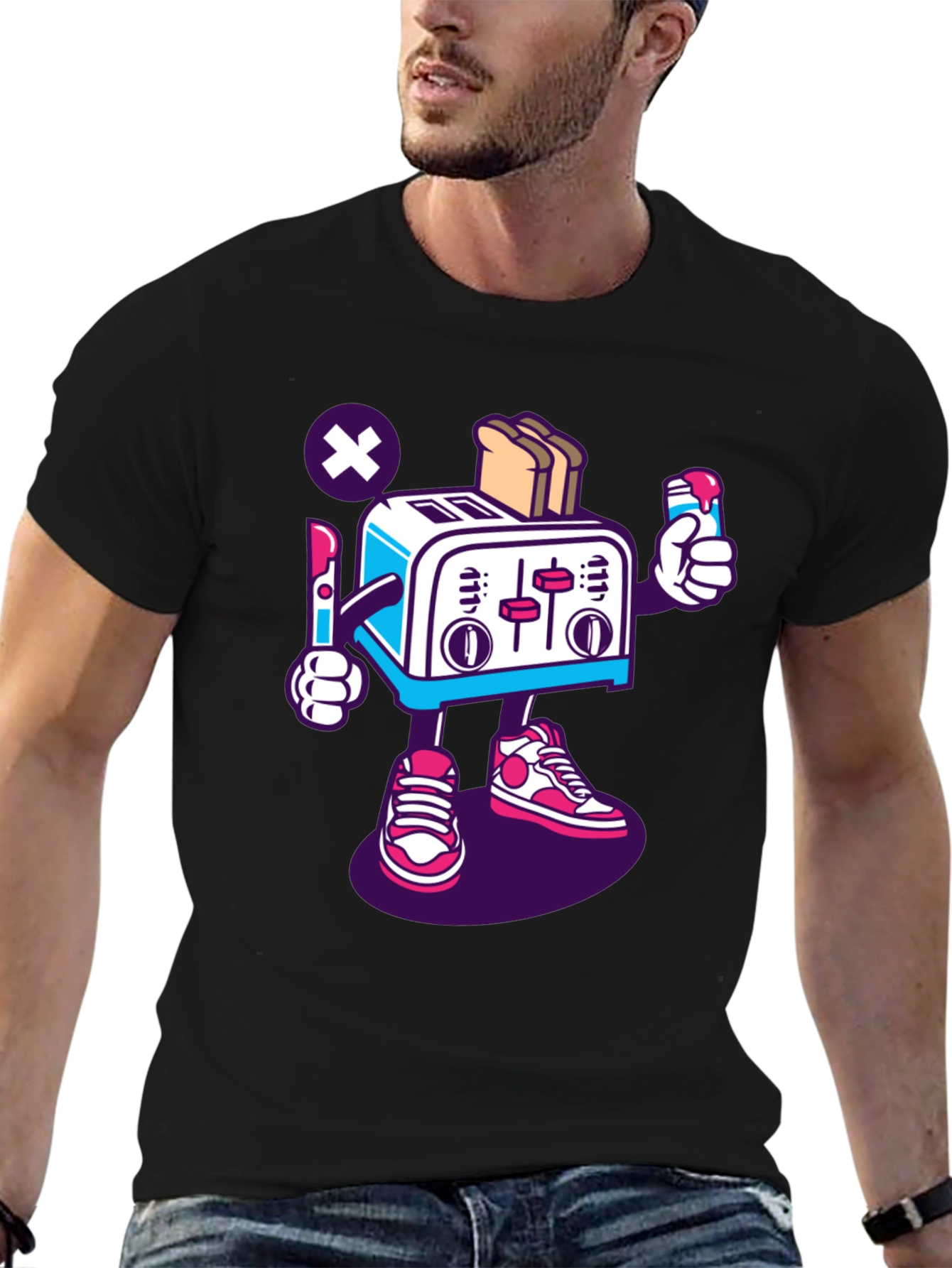 Toaster Character Black Graphic T-Shirt