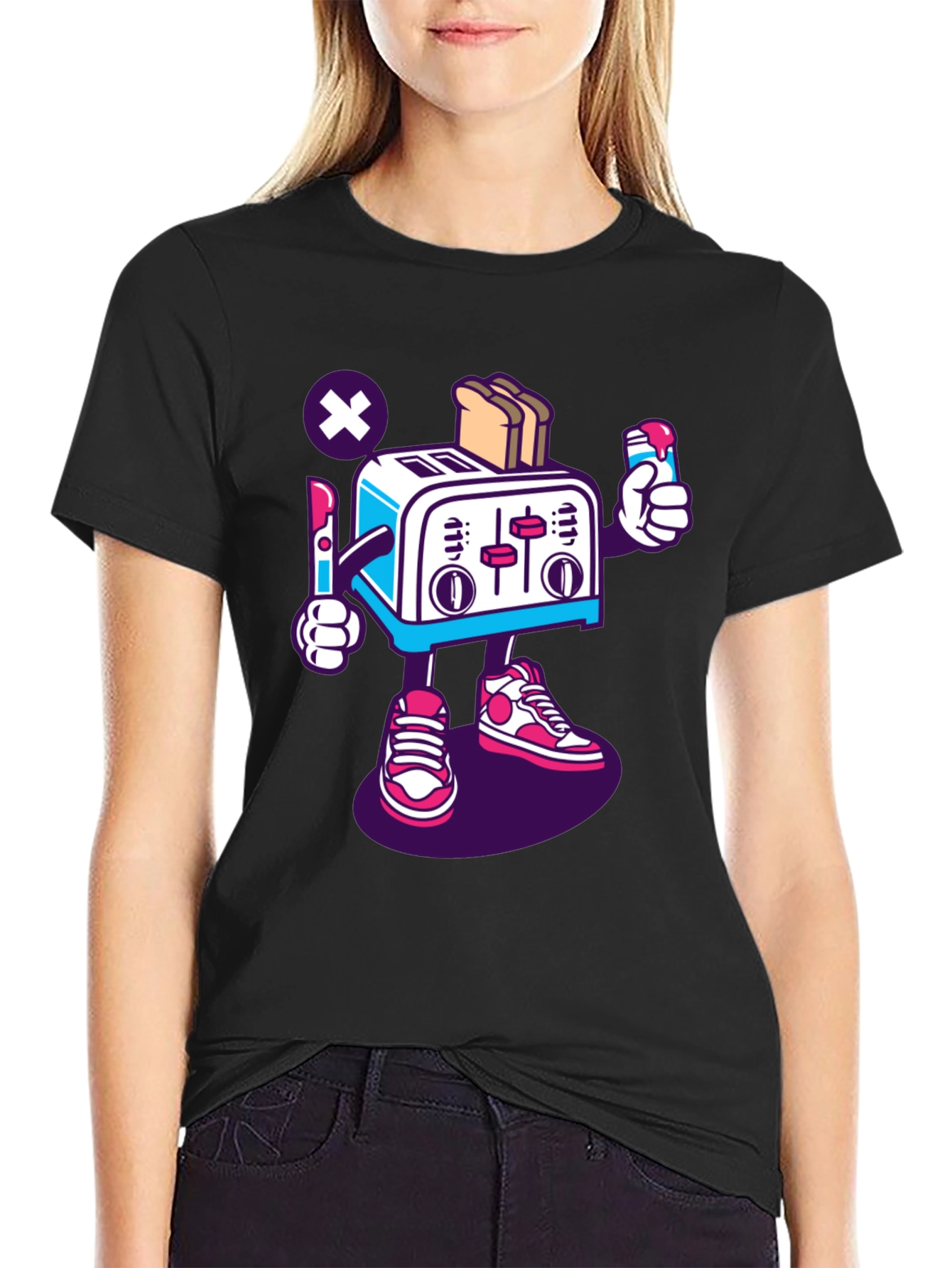 Toaster Character Black Graphic T-Shirt