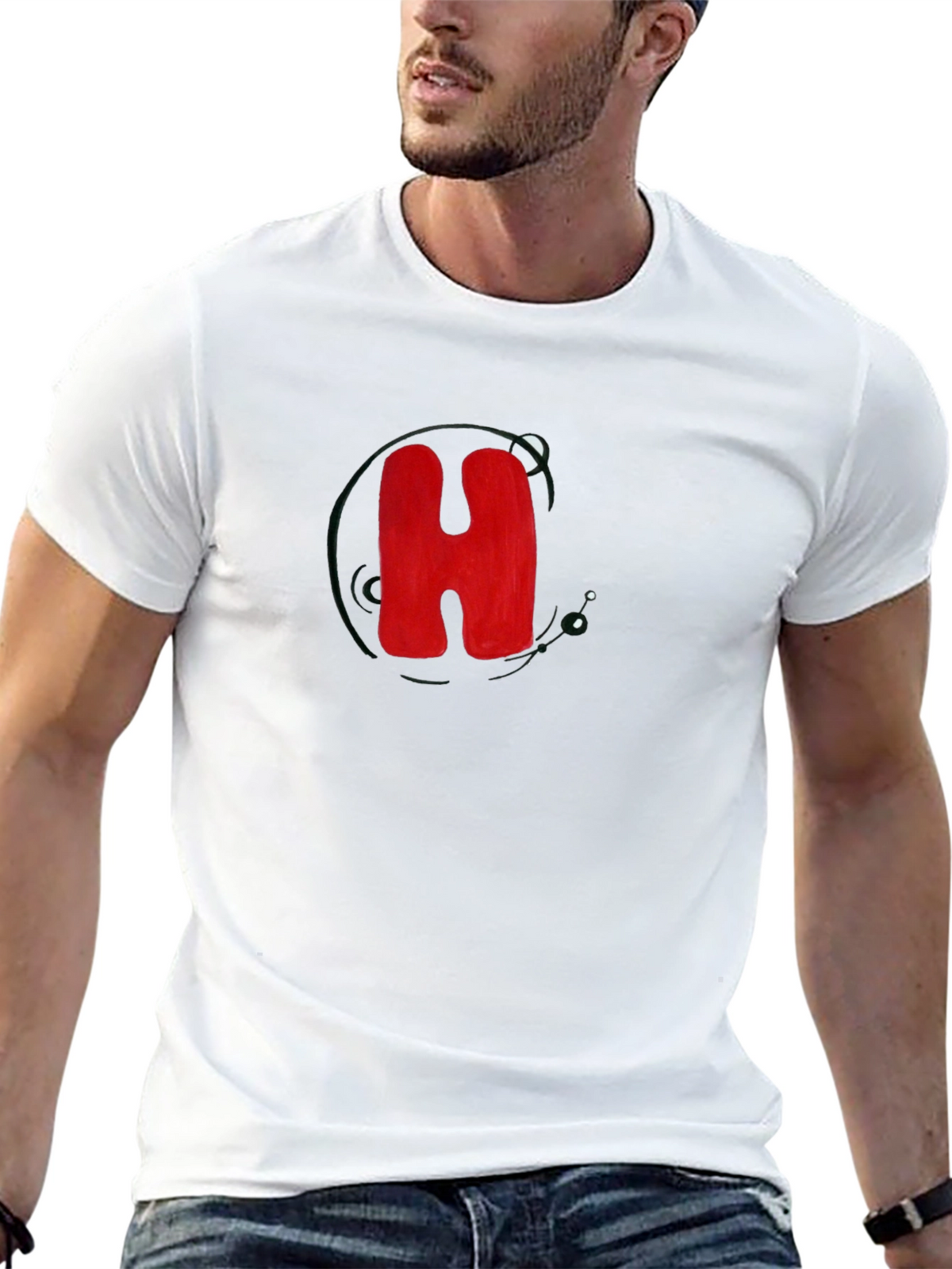Black T-Shirt with Bold Red H Design
