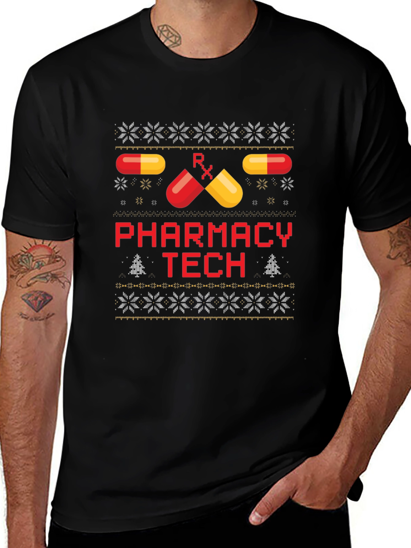 Pharmacy Tech Ugly Christmas Sweater T-Shirt