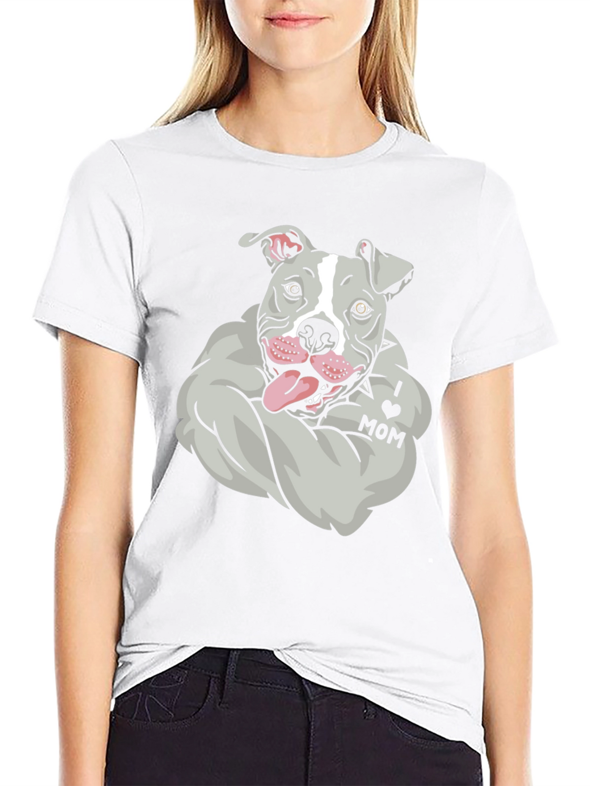 Pitbull I Love Mom Graphic Tee