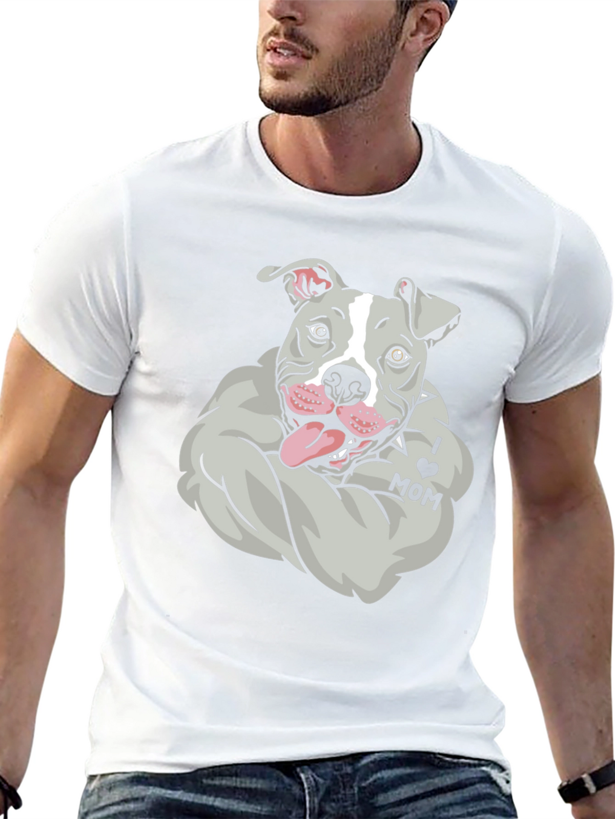 Pitbull I Love Mom Graphic Tee