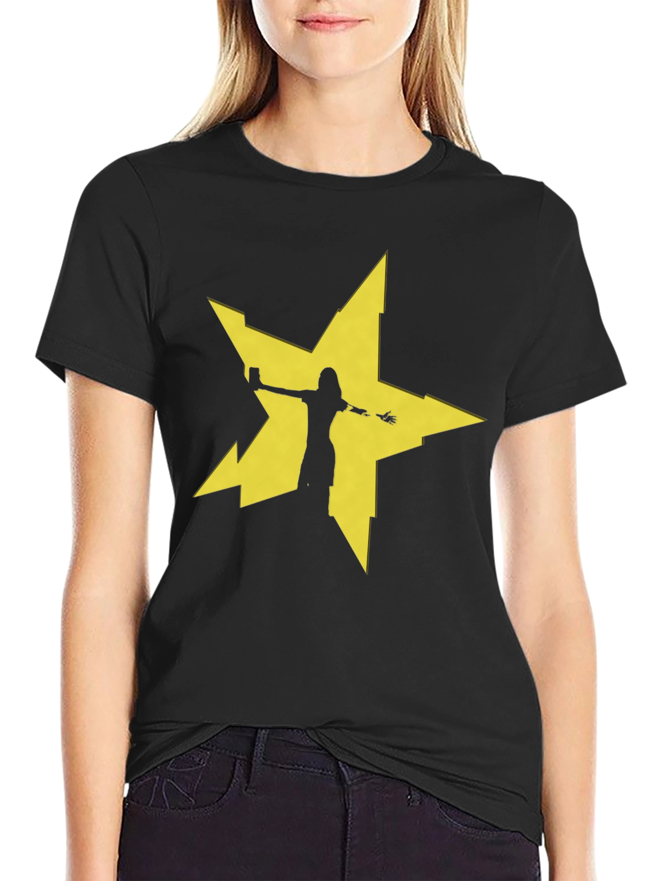 Edgy Star Silhouette Graphic Tee - Black