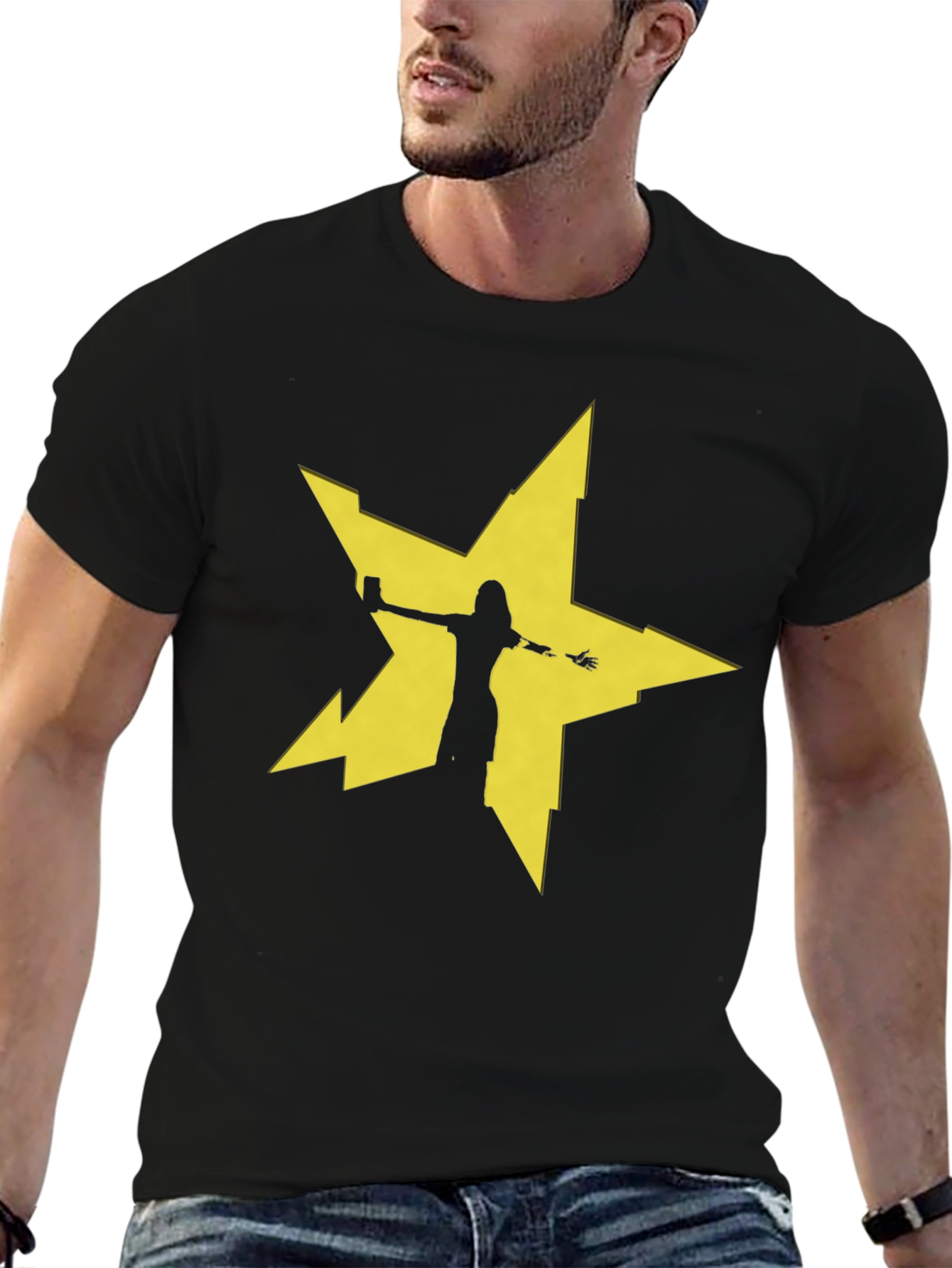 Edgy Star Silhouette Graphic Tee - Black