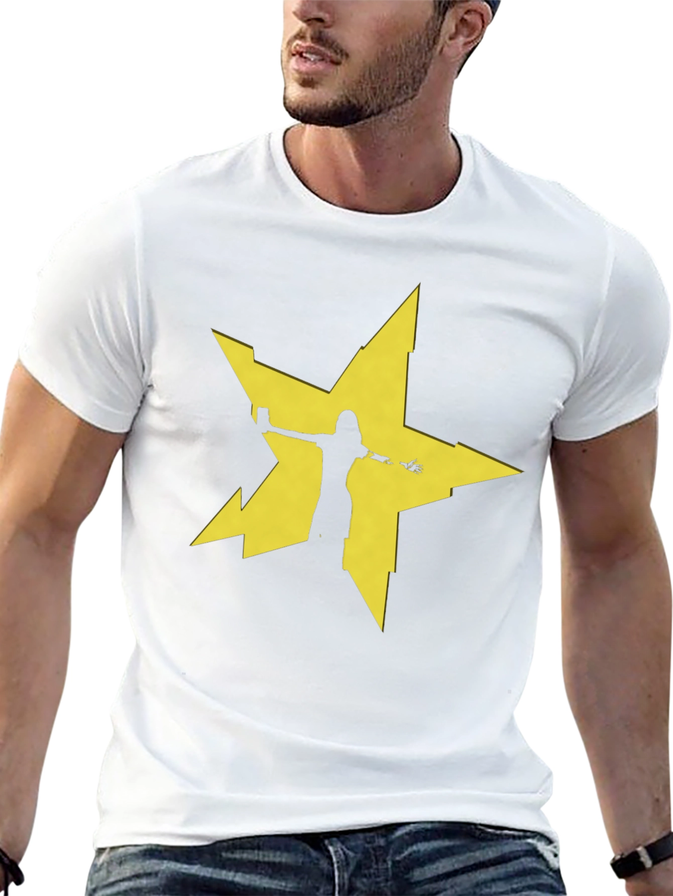 Edgy Star Silhouette Graphic Tee - Black