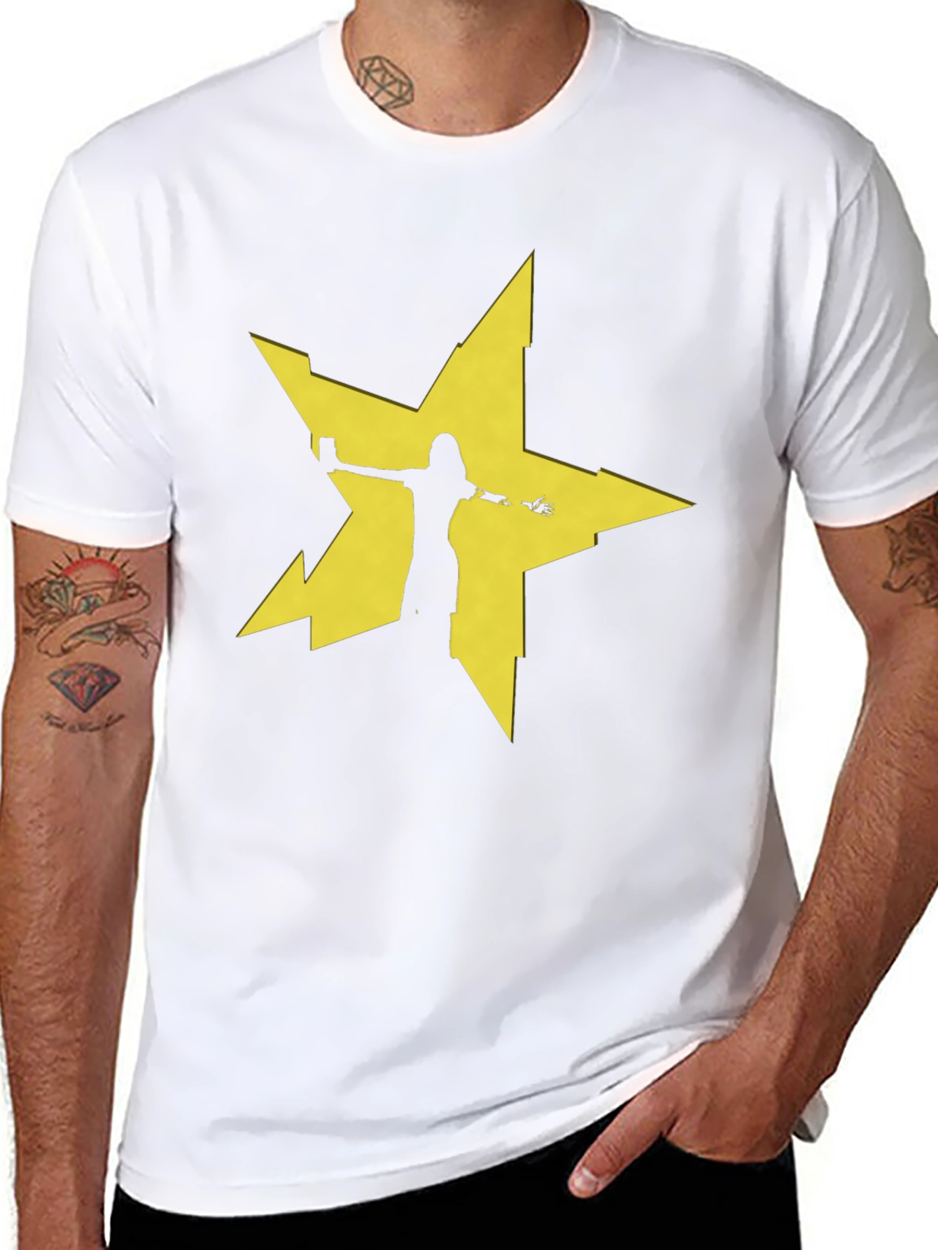 Edgy Star Silhouette Graphic Tee - Black