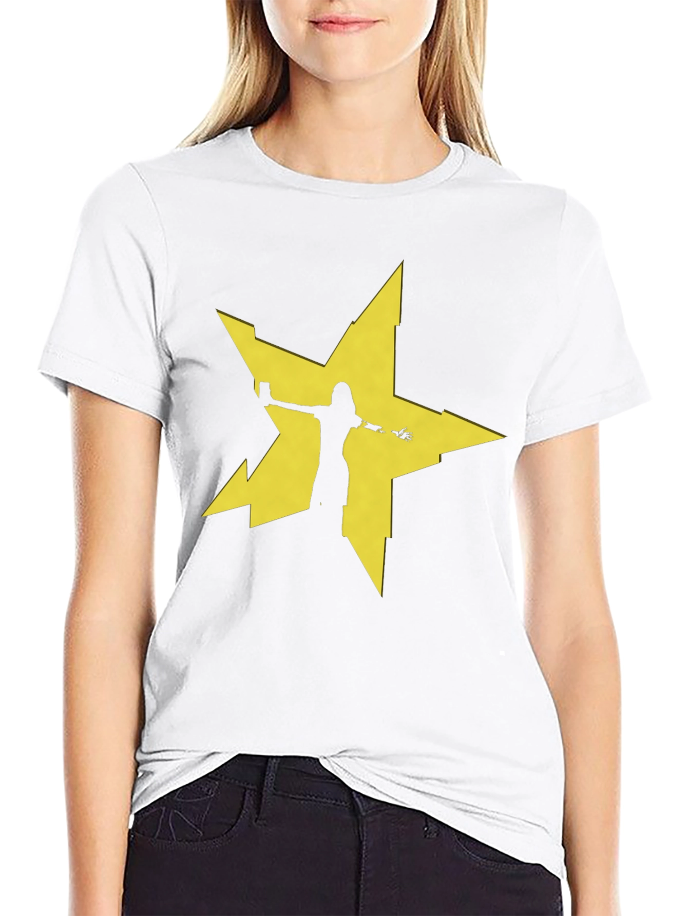 Edgy Star Silhouette Graphic Tee - Black