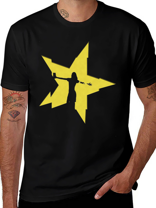 Edgy Star Silhouette Graphic Tee - Black