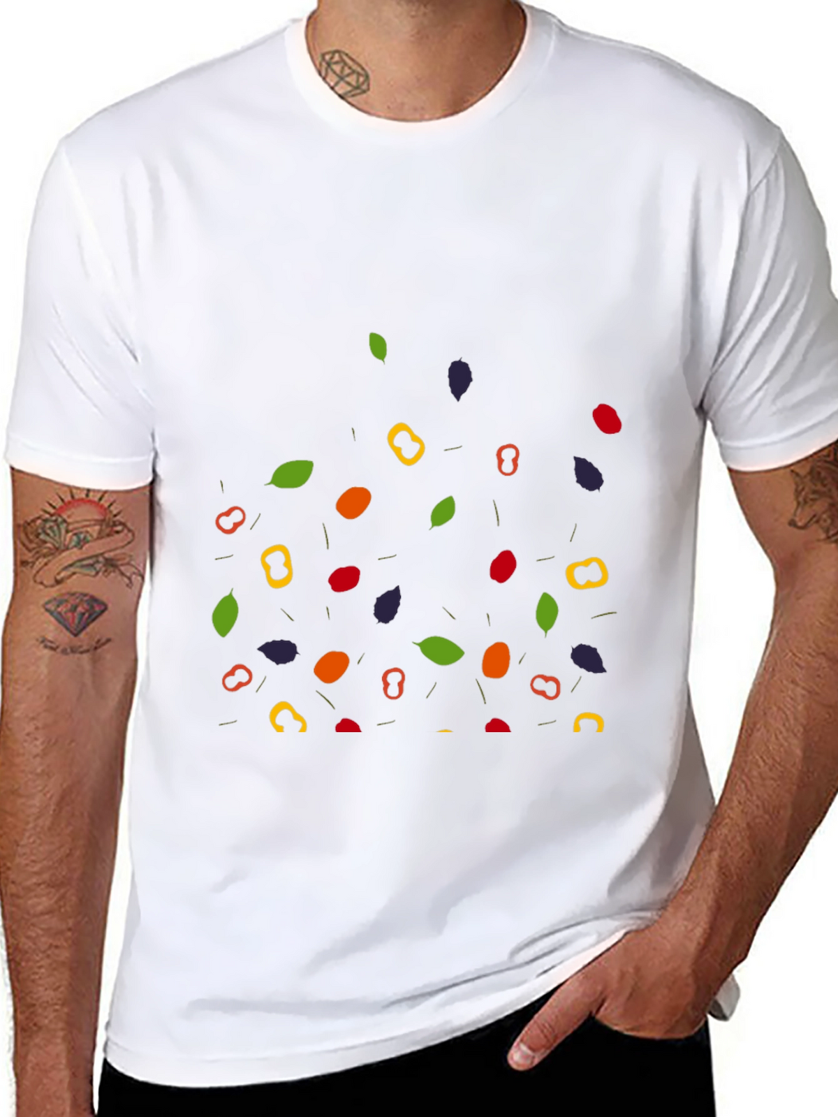Funky Fruit & Veggie Pattern Black T-Shirt