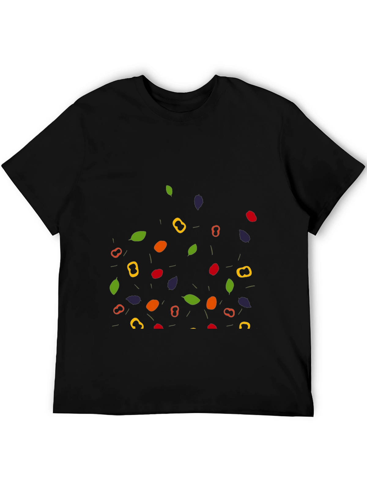 Funky Fruit & Veggie Pattern Black T-Shirt