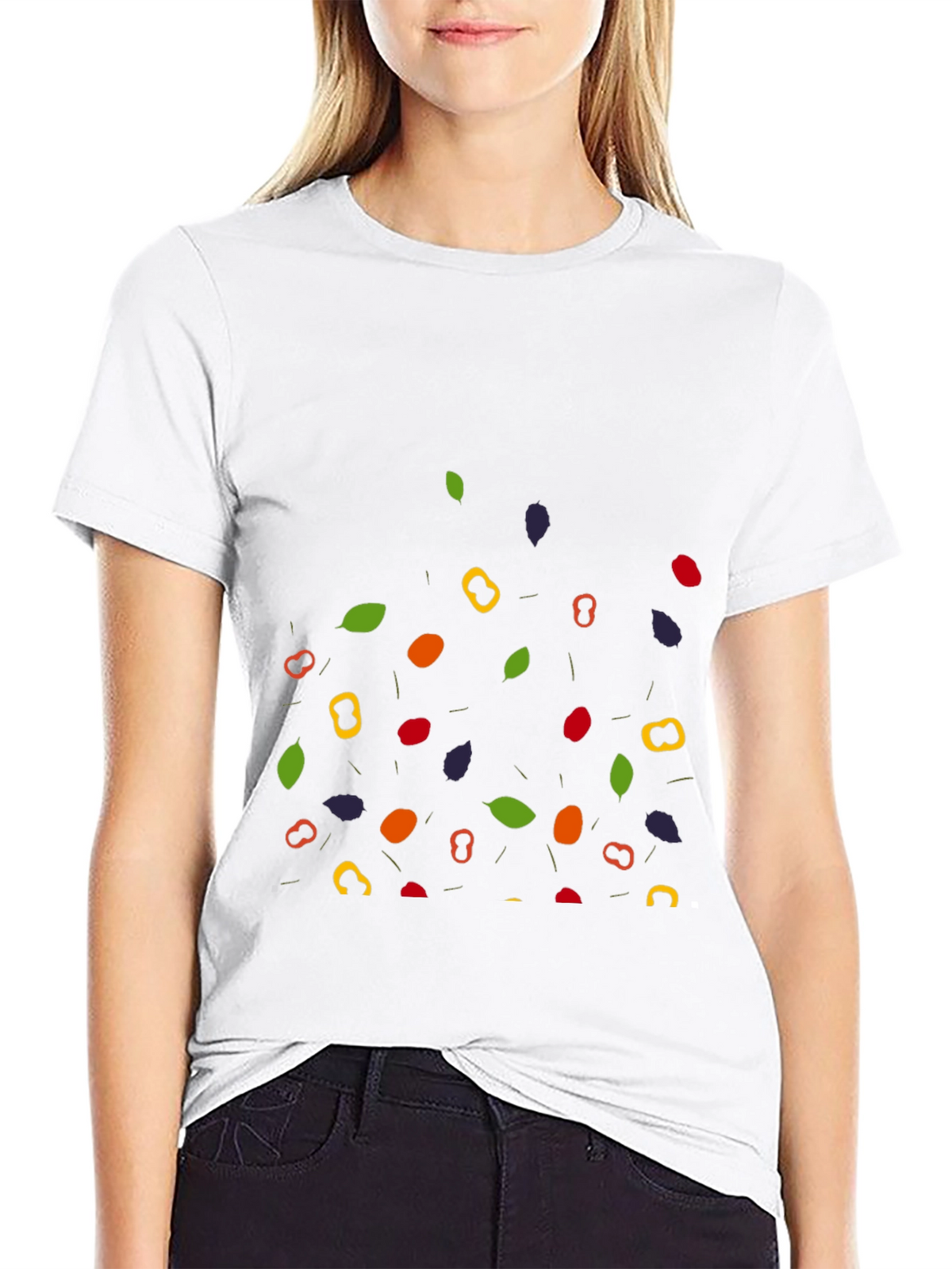 Funky Fruit & Veggie Pattern Black T-Shirt