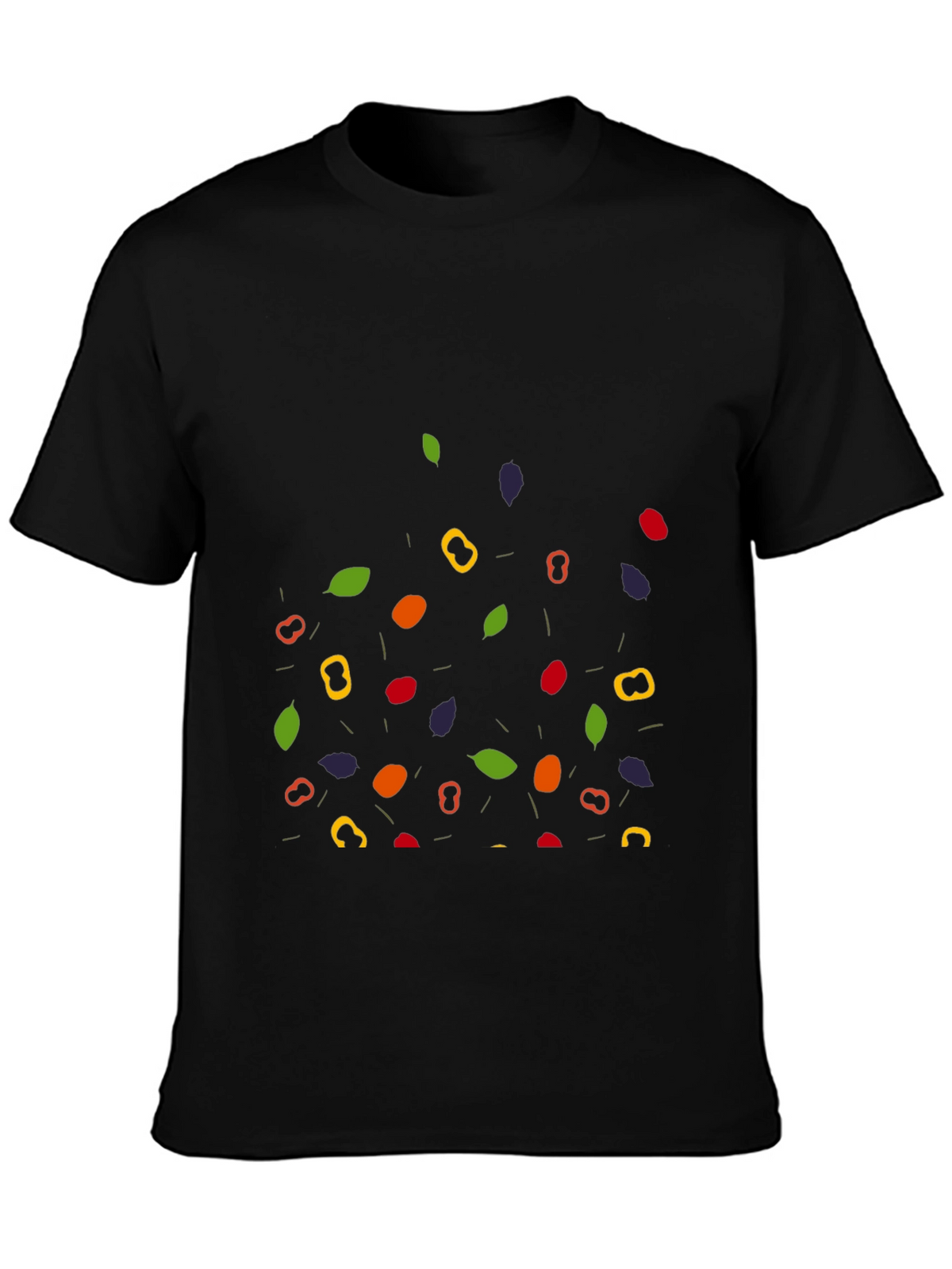 Funky Fruit & Veggie Pattern Black T-Shirt