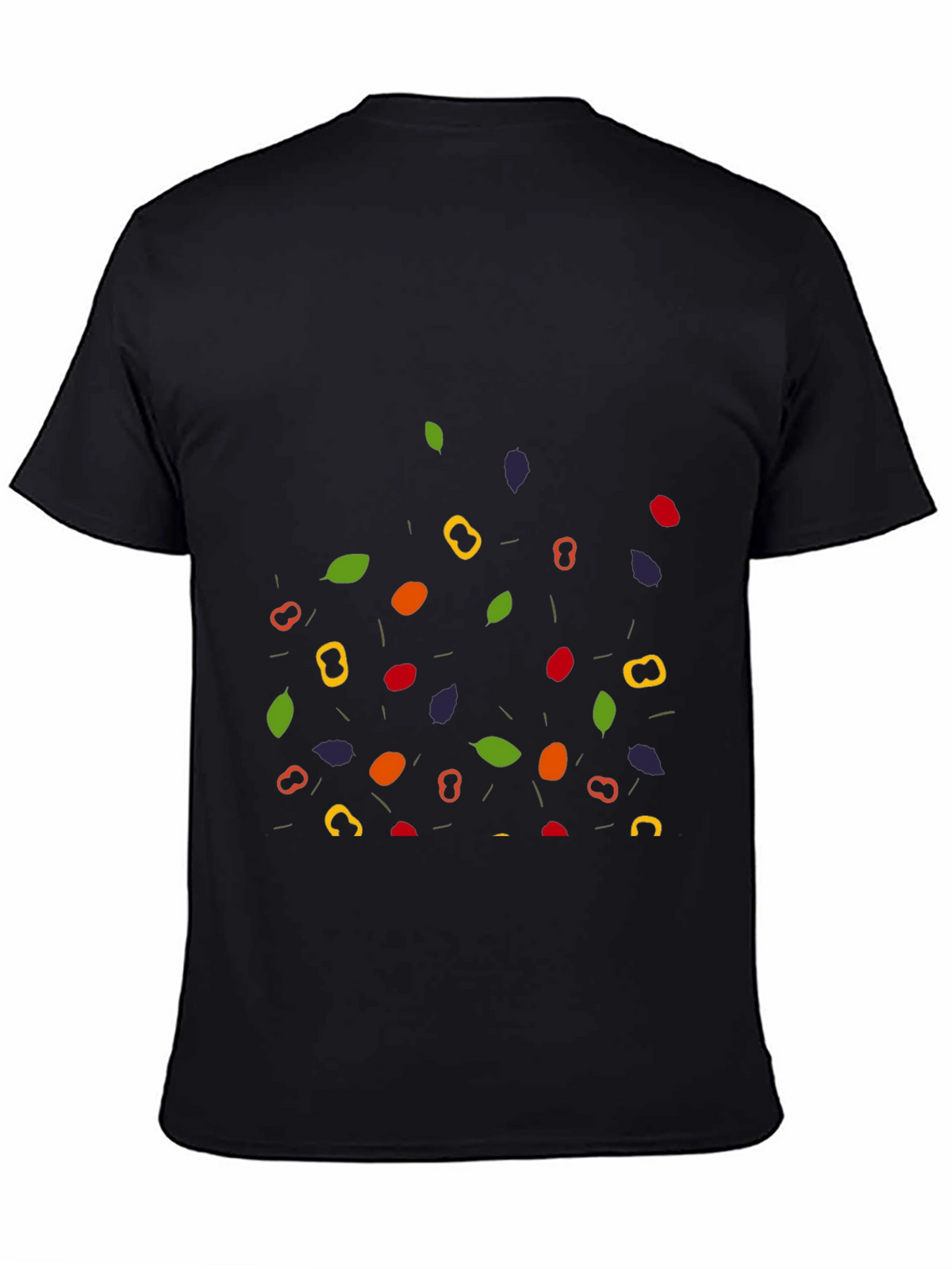 Funky Fruit & Veggie Pattern Black T-Shirt