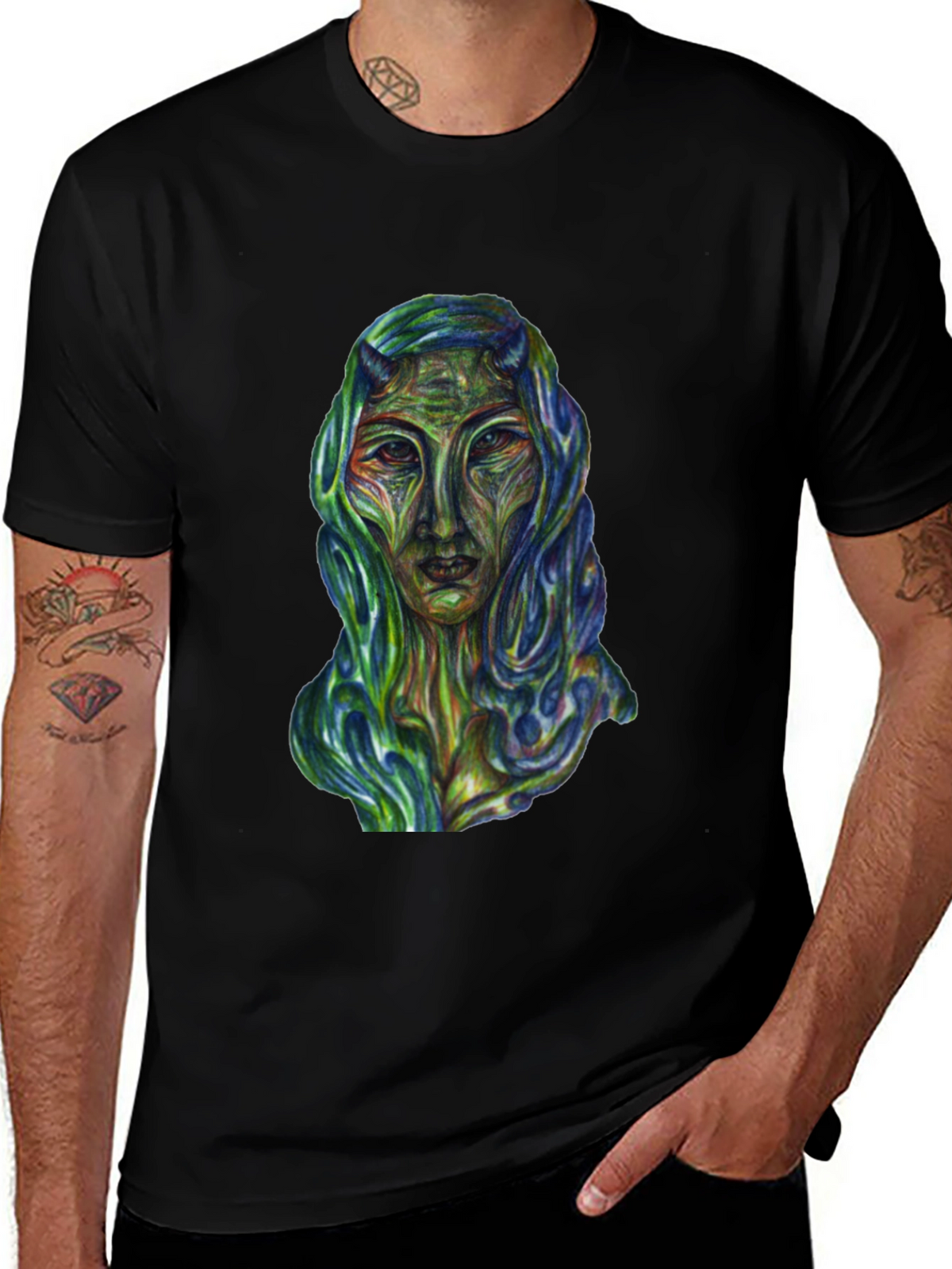 Surreal Alien Art Graphic T-Shirt - Black