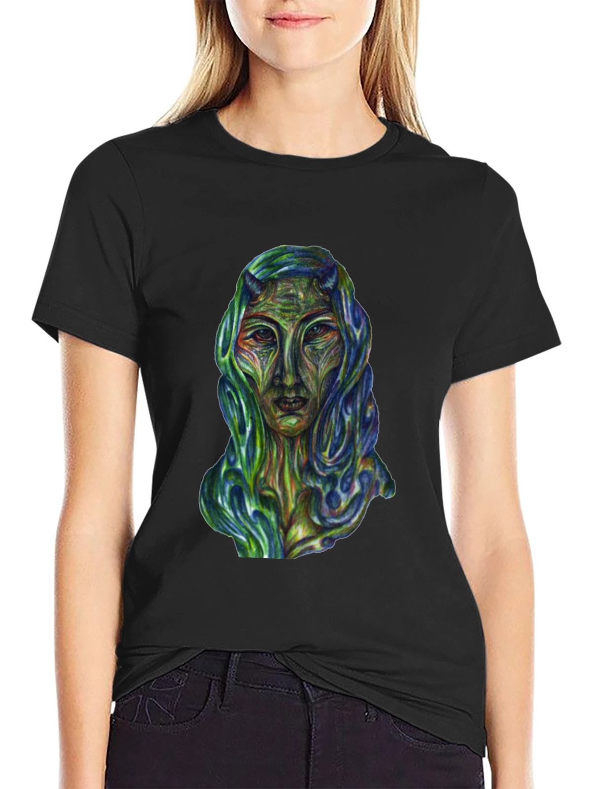 Surreal Alien Art Graphic T-Shirt - Black