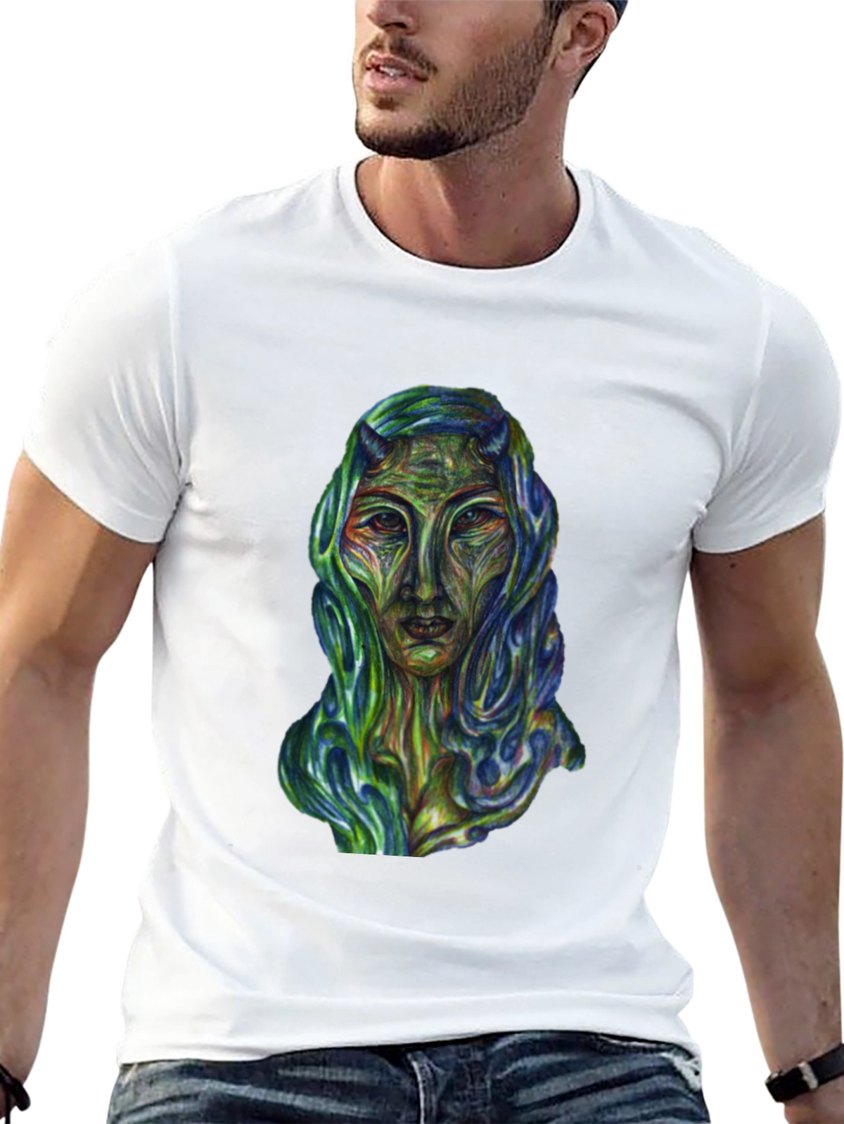Surreal Alien Art Graphic T-Shirt - Black