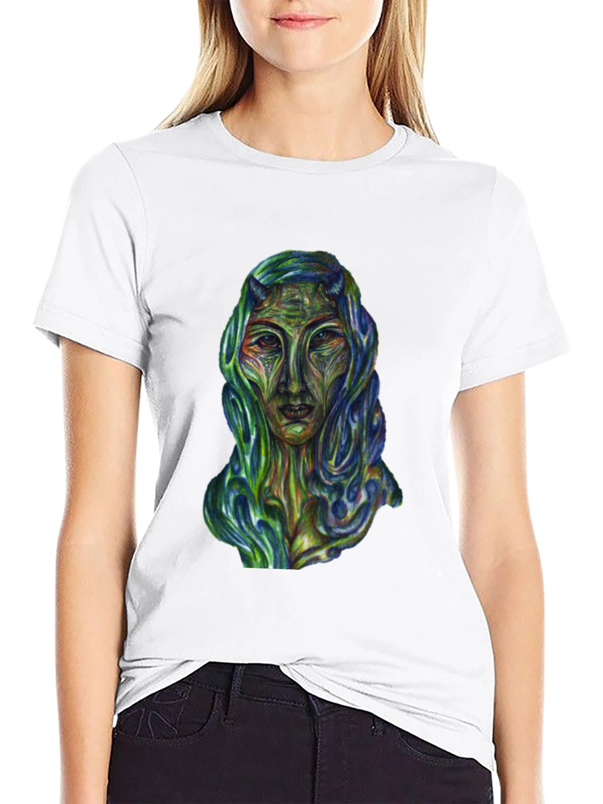 Surreal Alien Art Graphic T-Shirt - Black