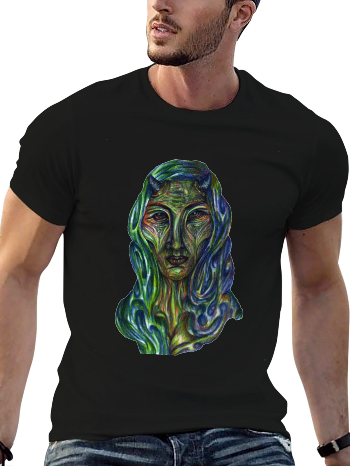 Surreal Alien Art Graphic T-Shirt - Black