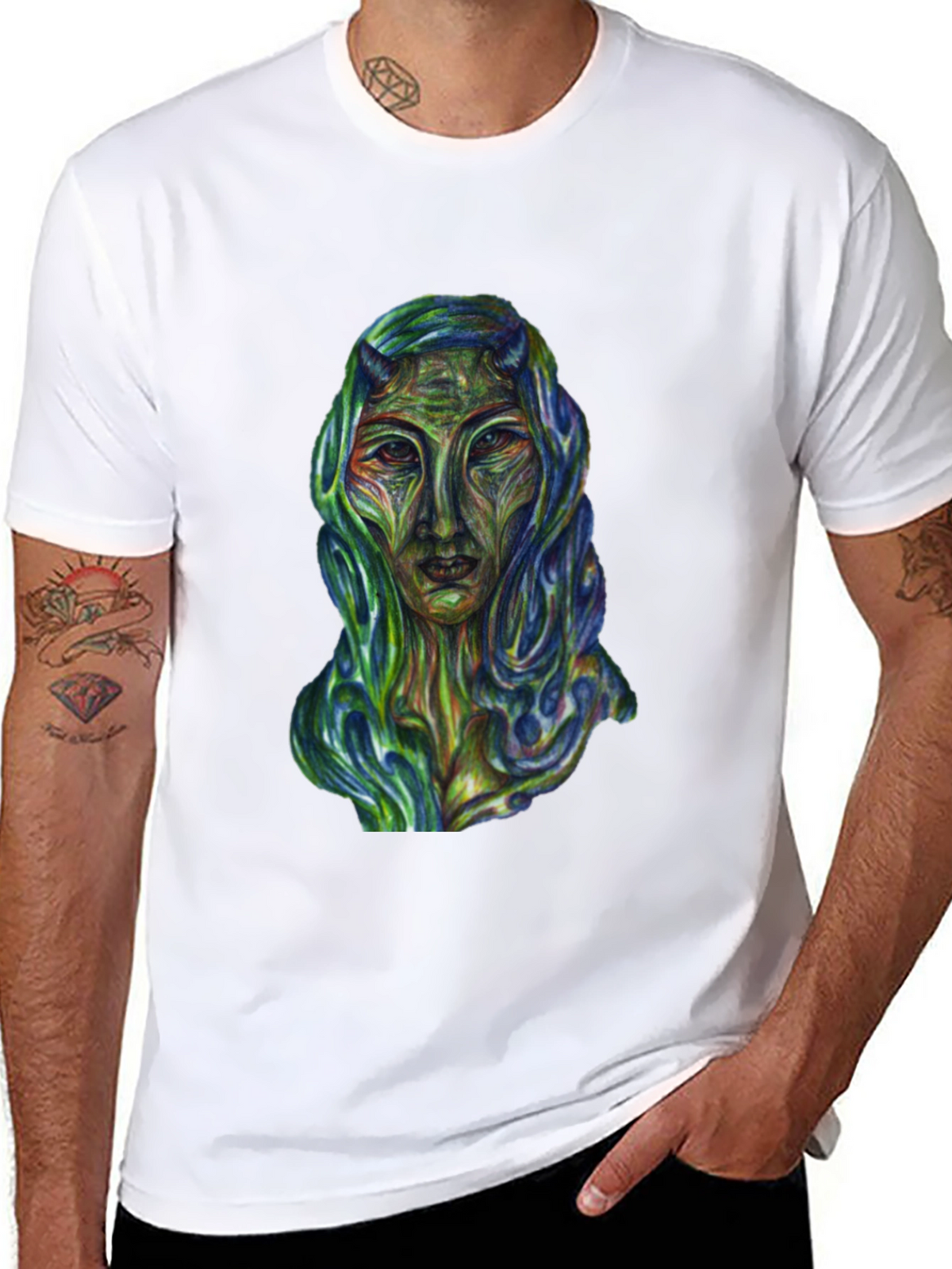 Surreal Alien Art Graphic T-Shirt - Black