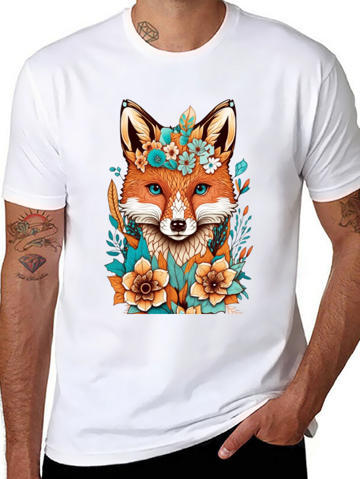Floral Fox Graphic Tee - Unique Design