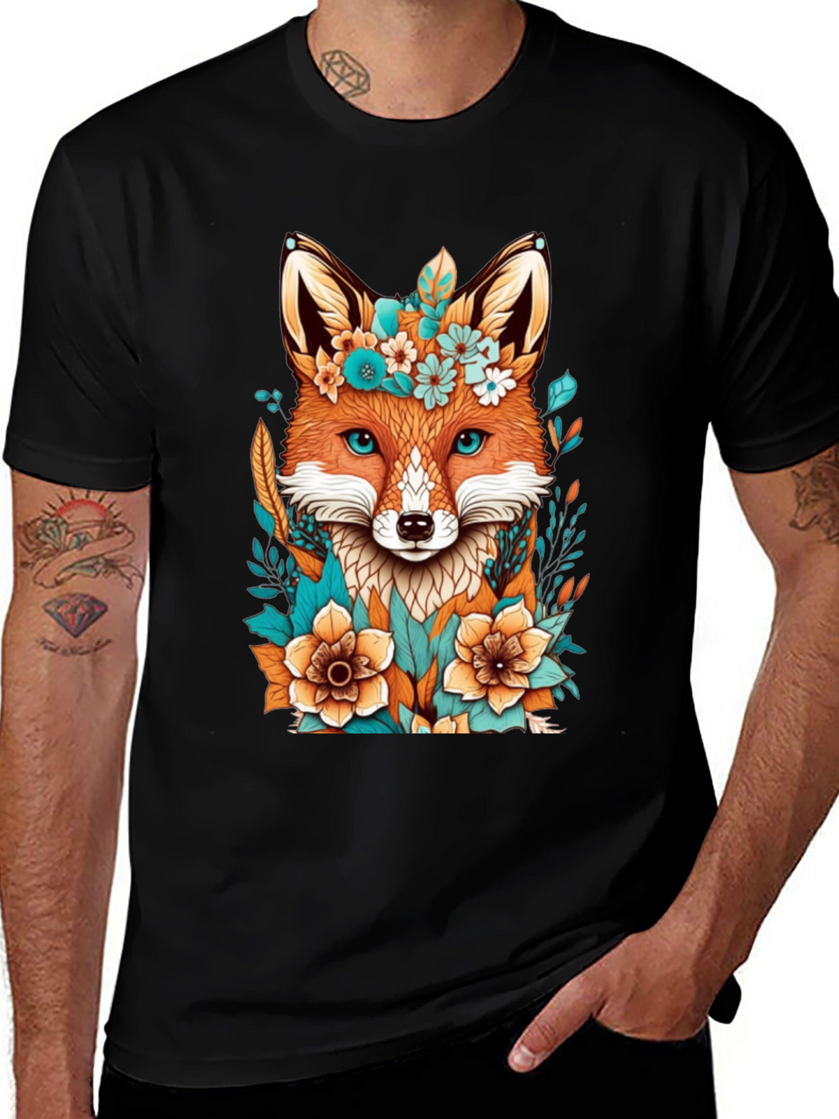 Floral Fox Graphic Tee - Unique Design