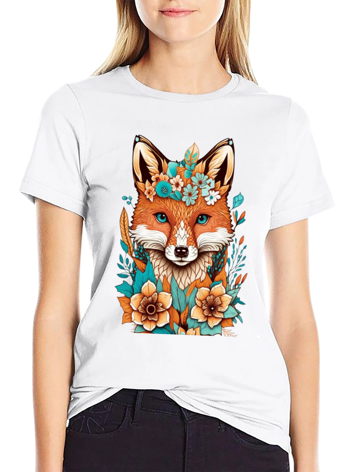Floral Fox Graphic Tee - Unique Design
