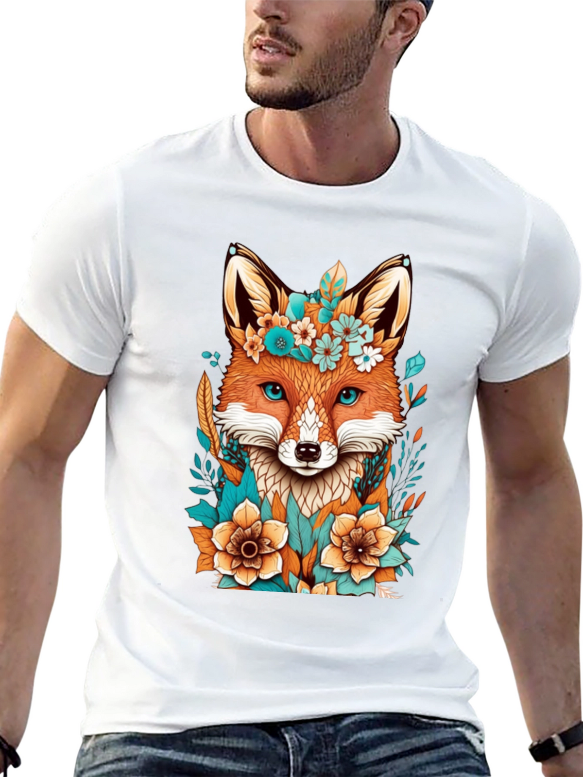 Floral Fox Graphic Tee - Unique Design