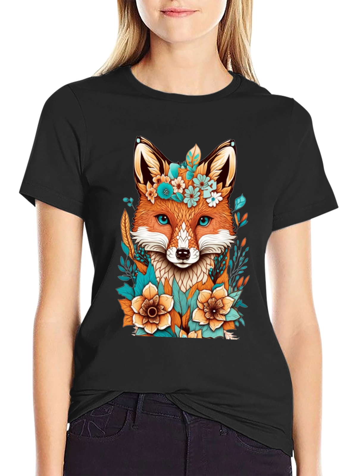 Floral Fox Graphic Tee - Unique Design
