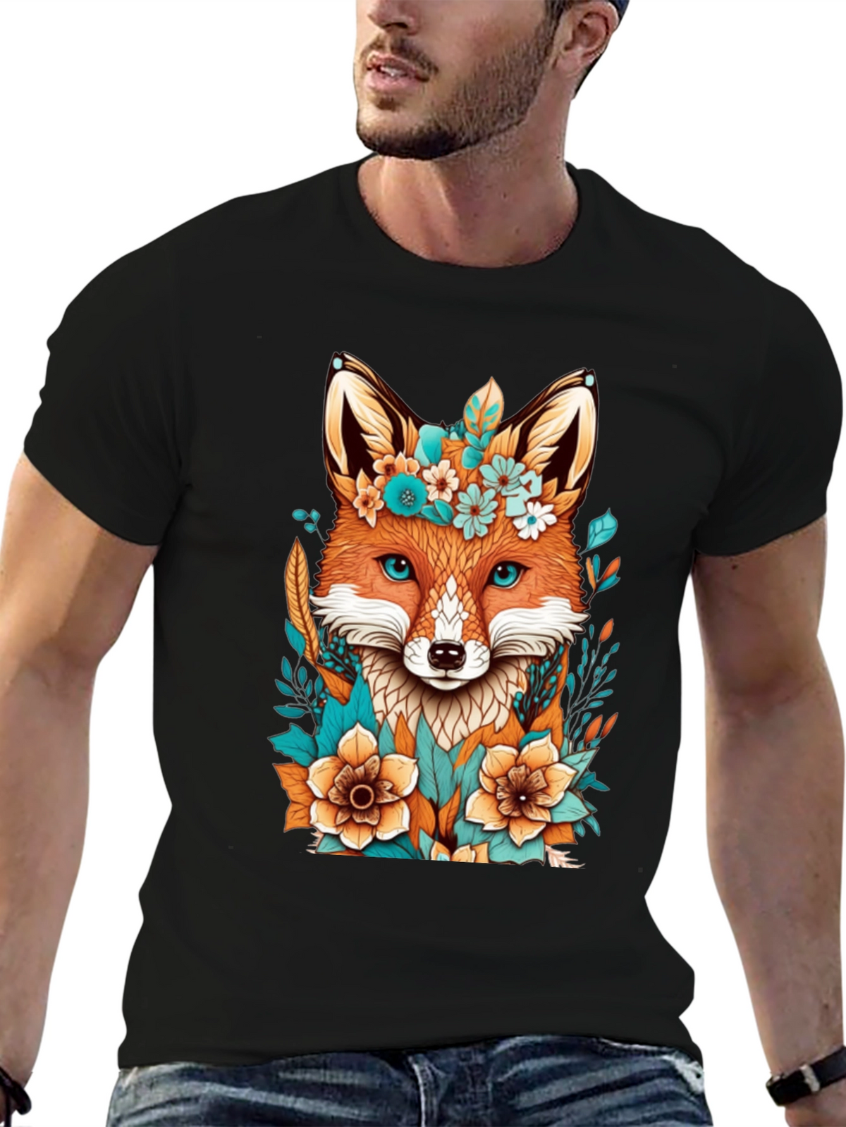 Floral Fox Graphic Tee - Unique Design