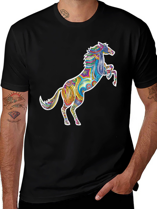 Colorful Horse Graphic T-Shirt - Black Tee
