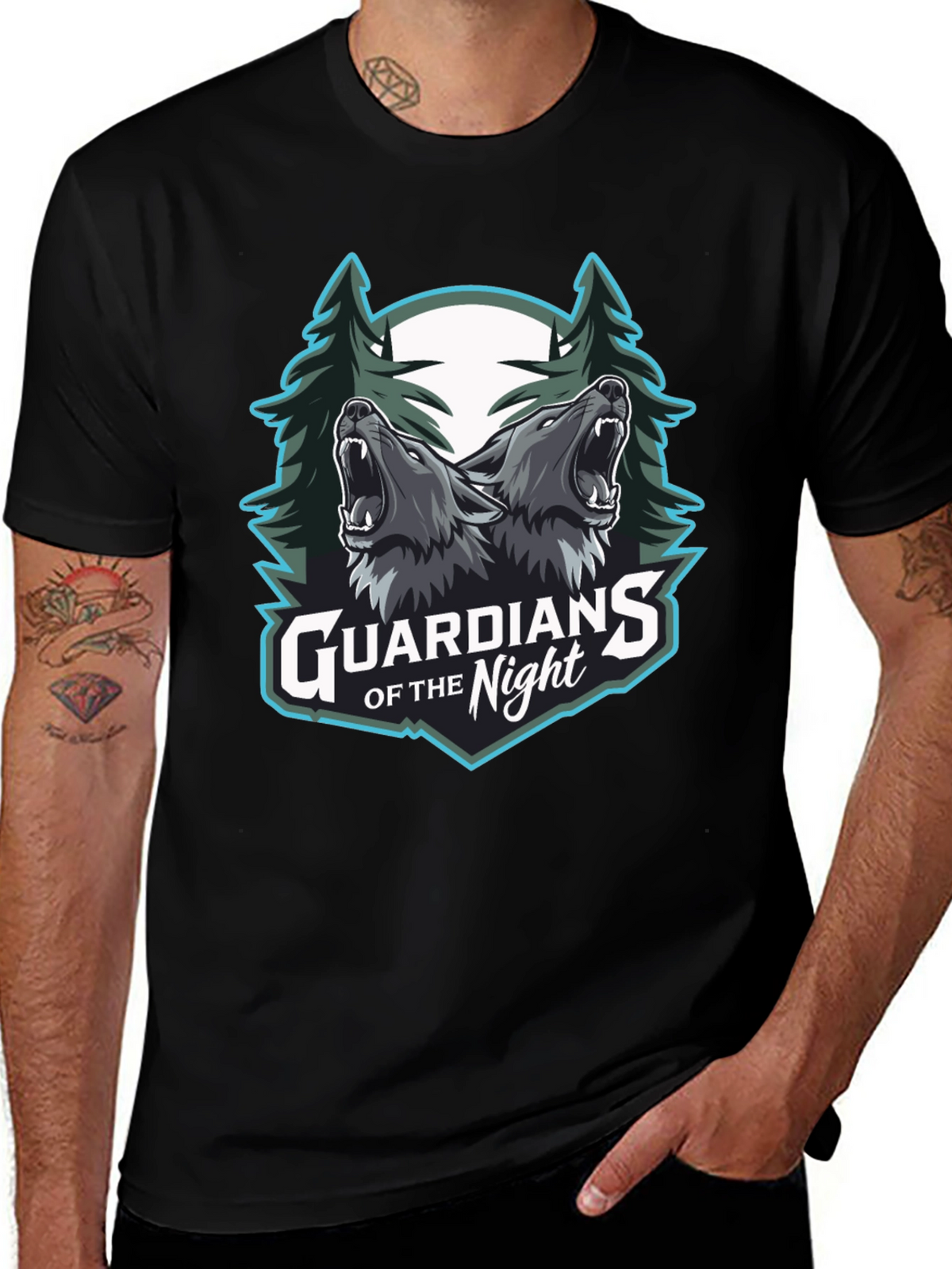 Guardians of the Night Wolf Graphic T-Shirt