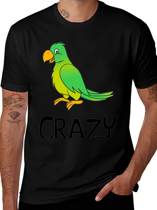 Crazy Parrot Graphic Tee - Black Cotton T-Shirt