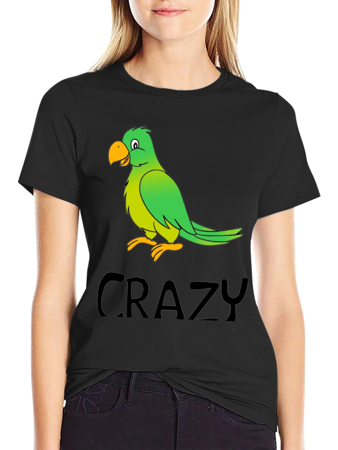 Crazy Parrot Graphic Tee - Black Cotton T-Shirt