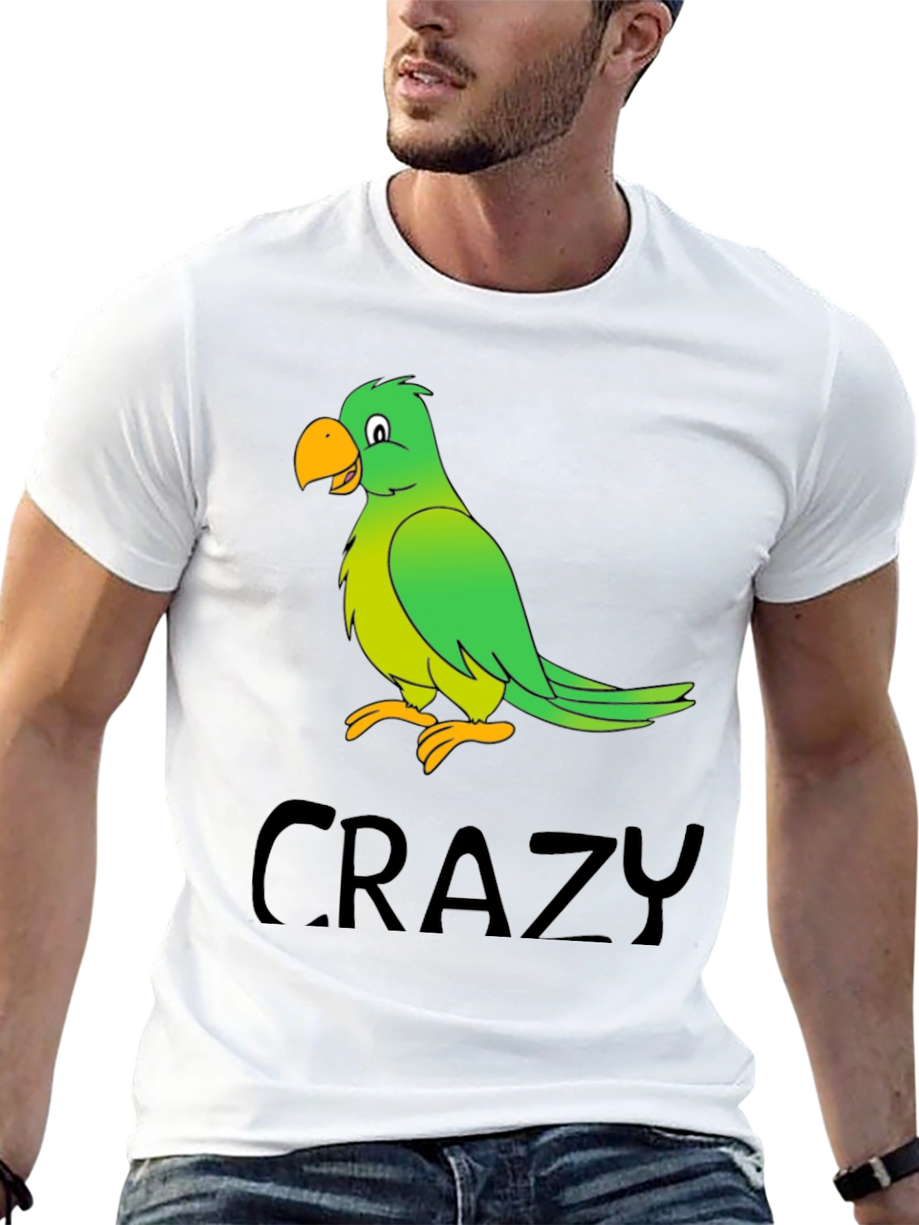 Crazy Parrot Graphic Tee - Black Cotton T-Shirt