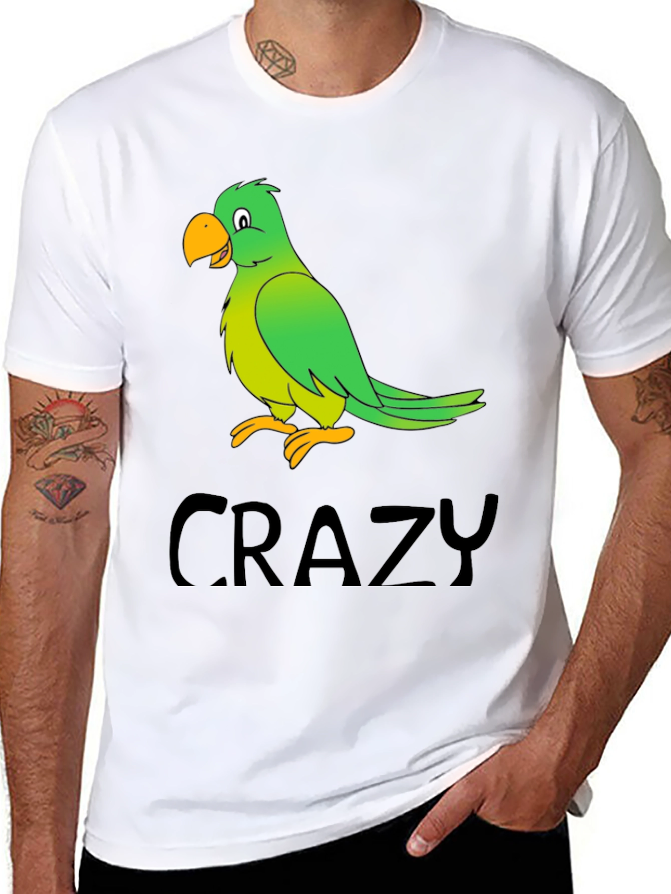 Crazy Parrot Graphic Tee - Black Cotton T-Shirt