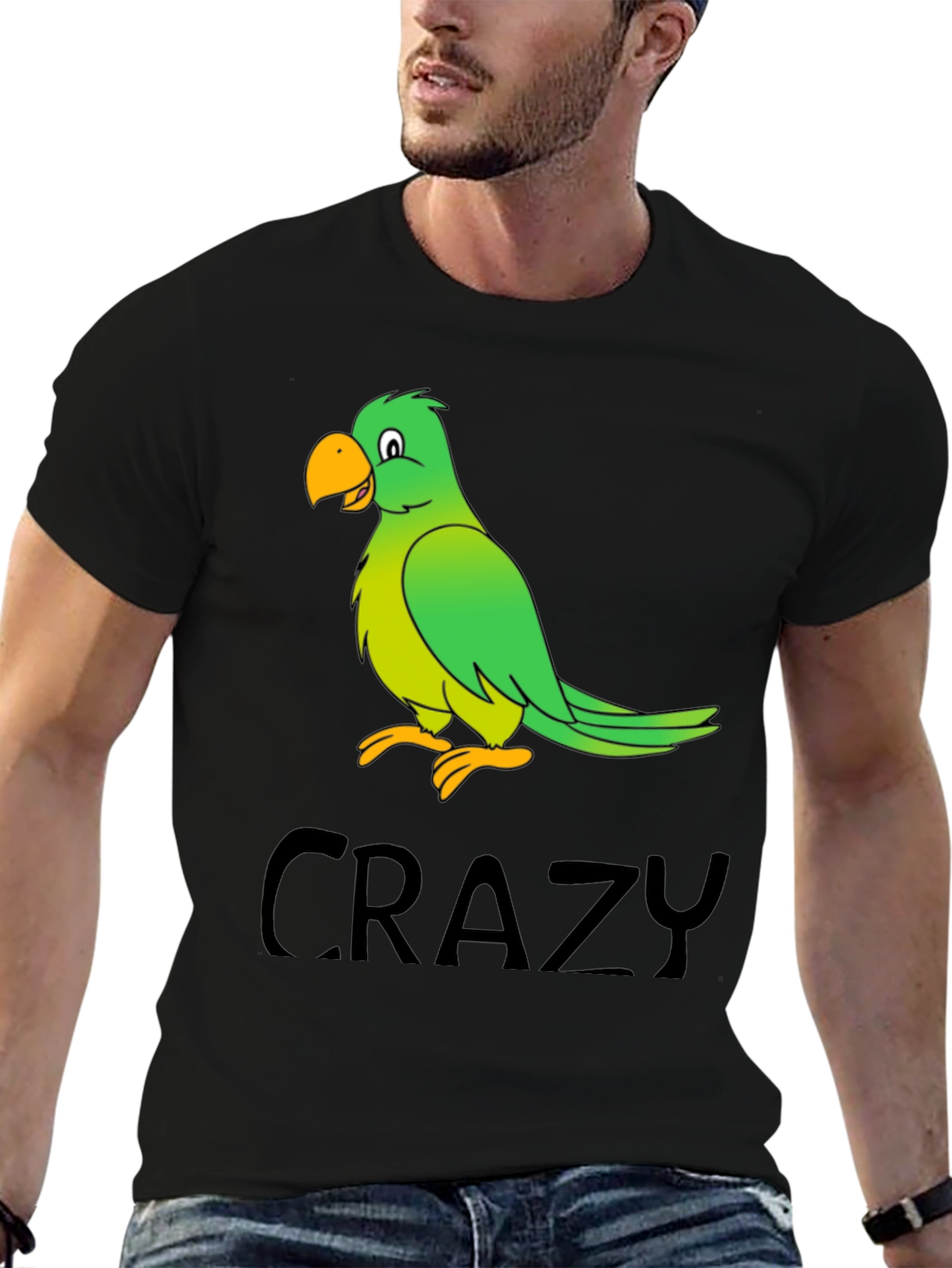 Crazy Parrot Graphic Tee - Black Cotton T-Shirt