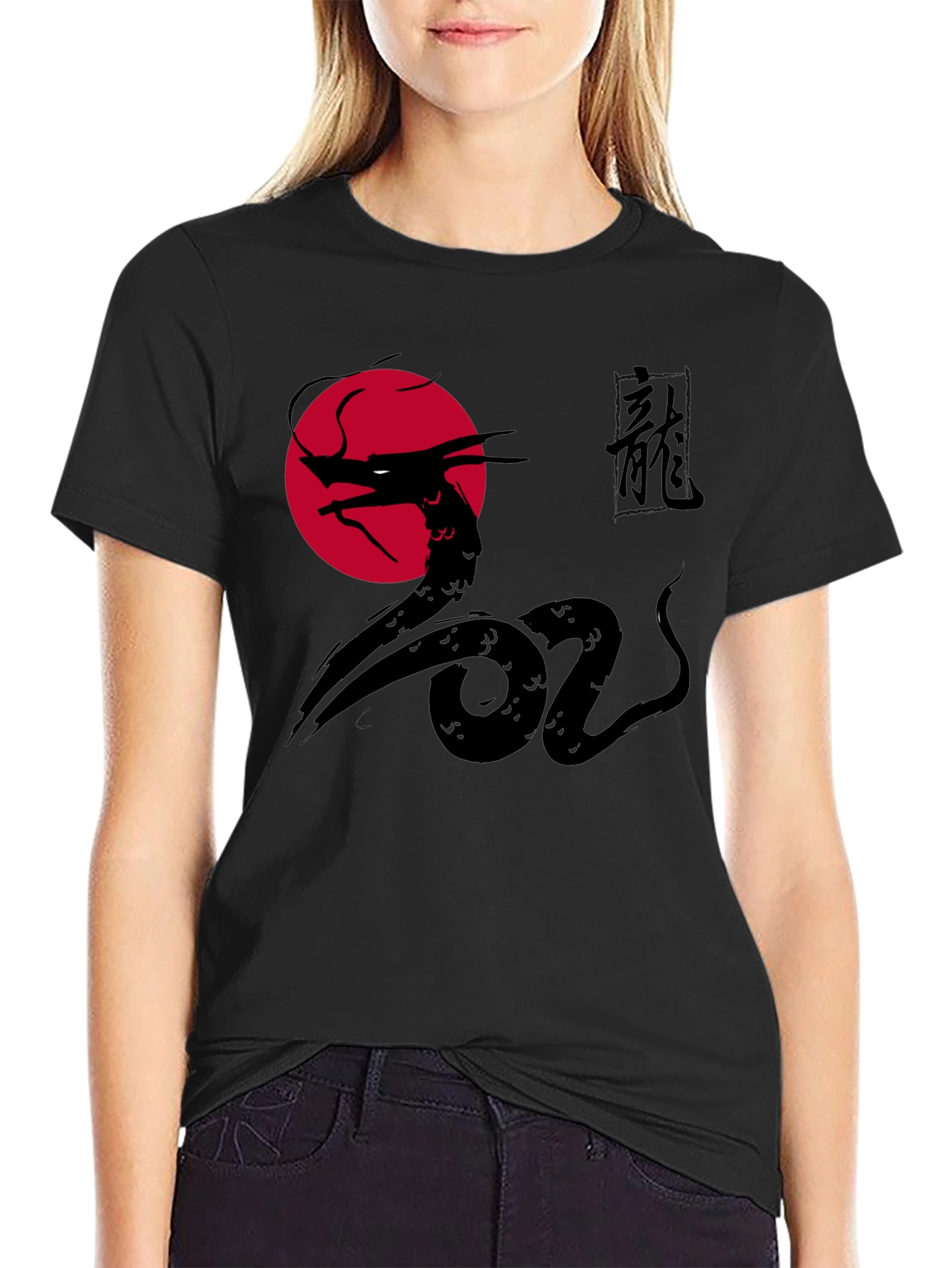 Dragon Graphic Print Black Tee