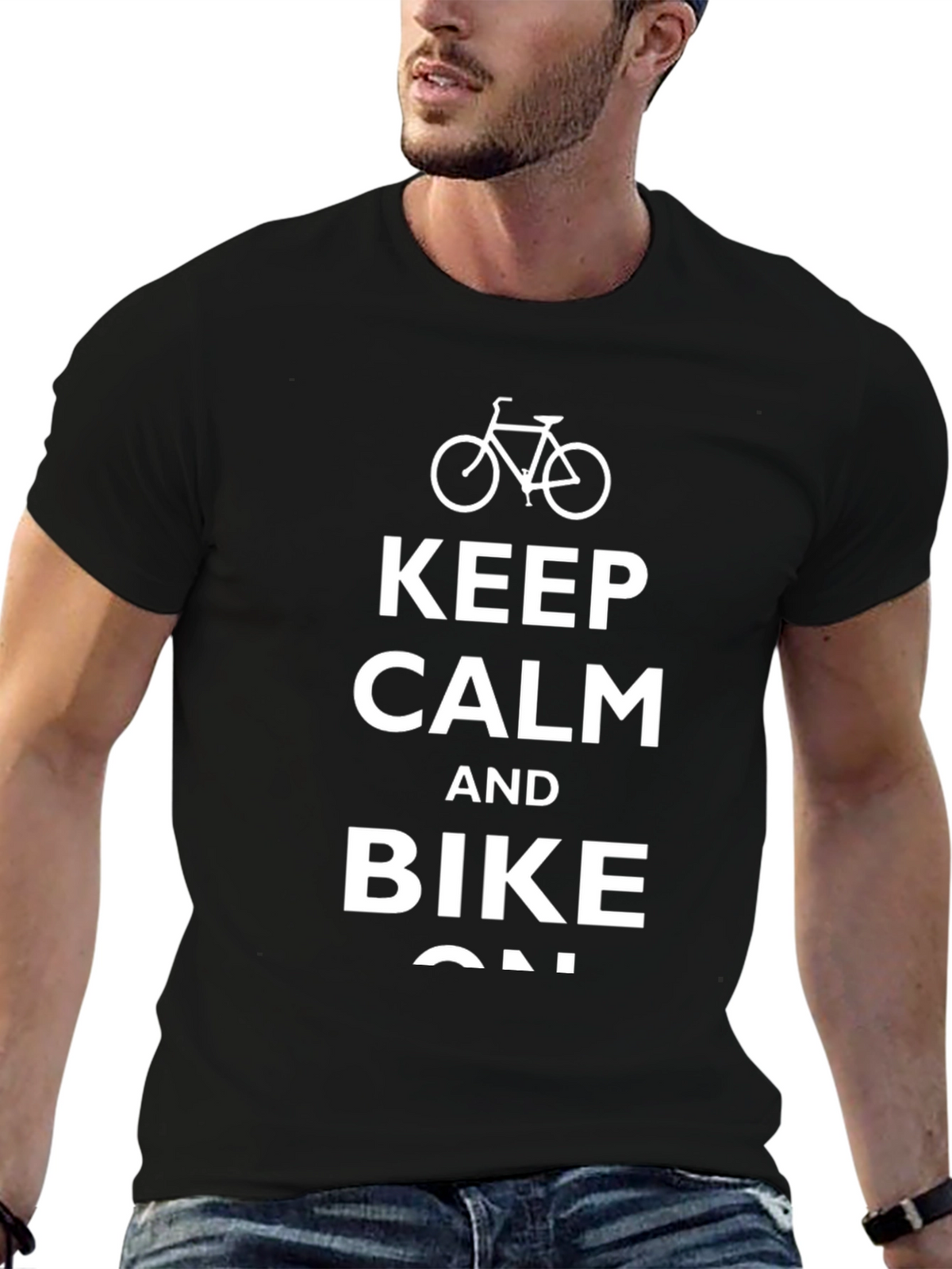 Keep Calm and Bike On Black T-Shirt