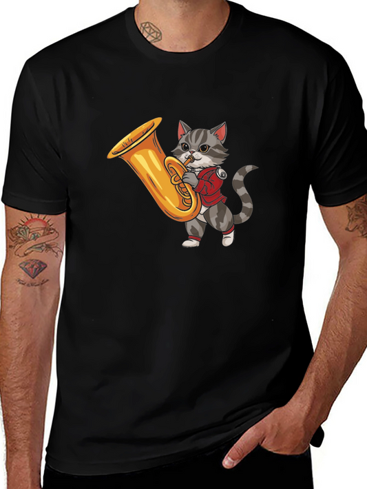 Cat Playing Tuba Graphic T-Shirt